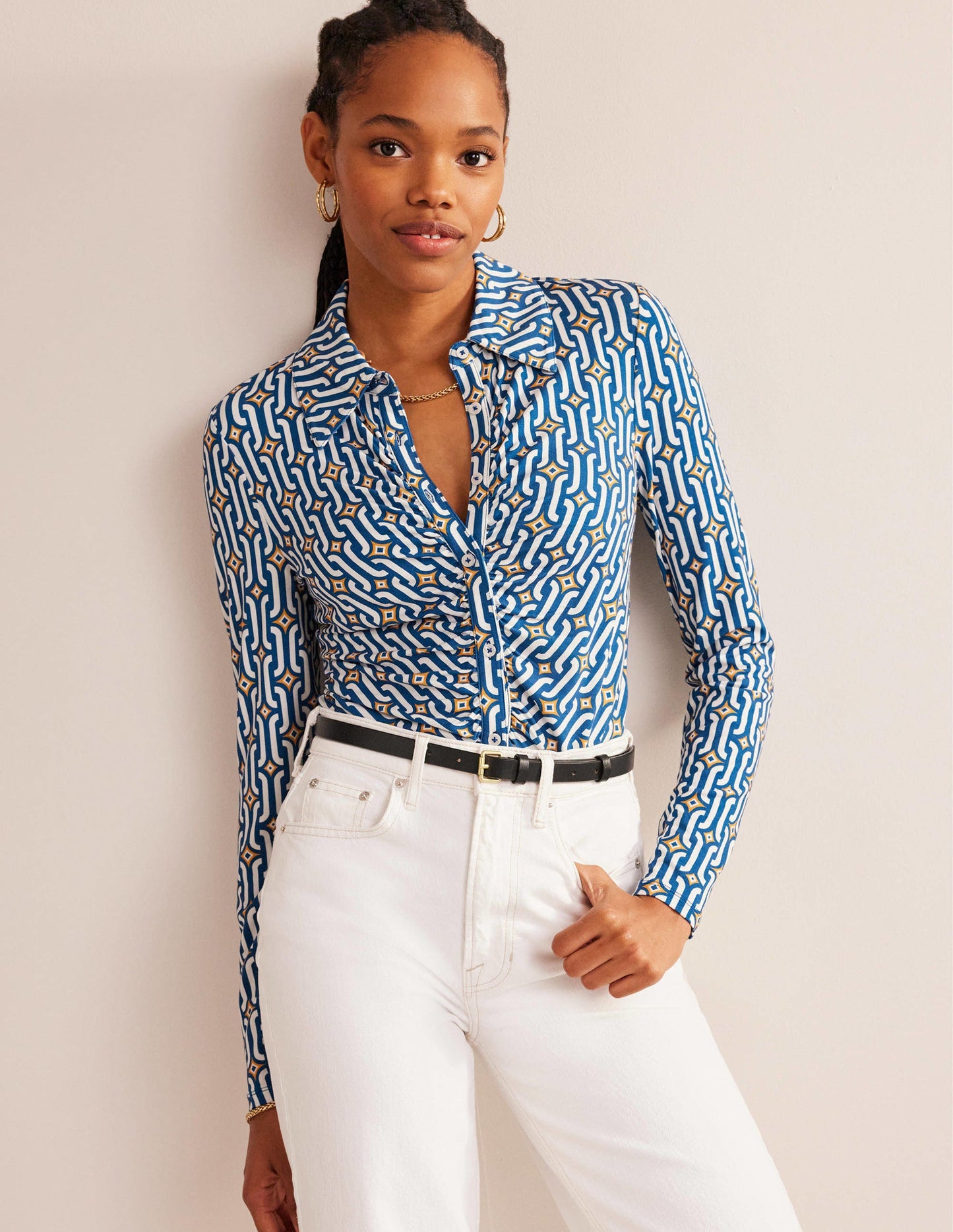 Printed Jersey Shirt-Sapphire Azure Geo