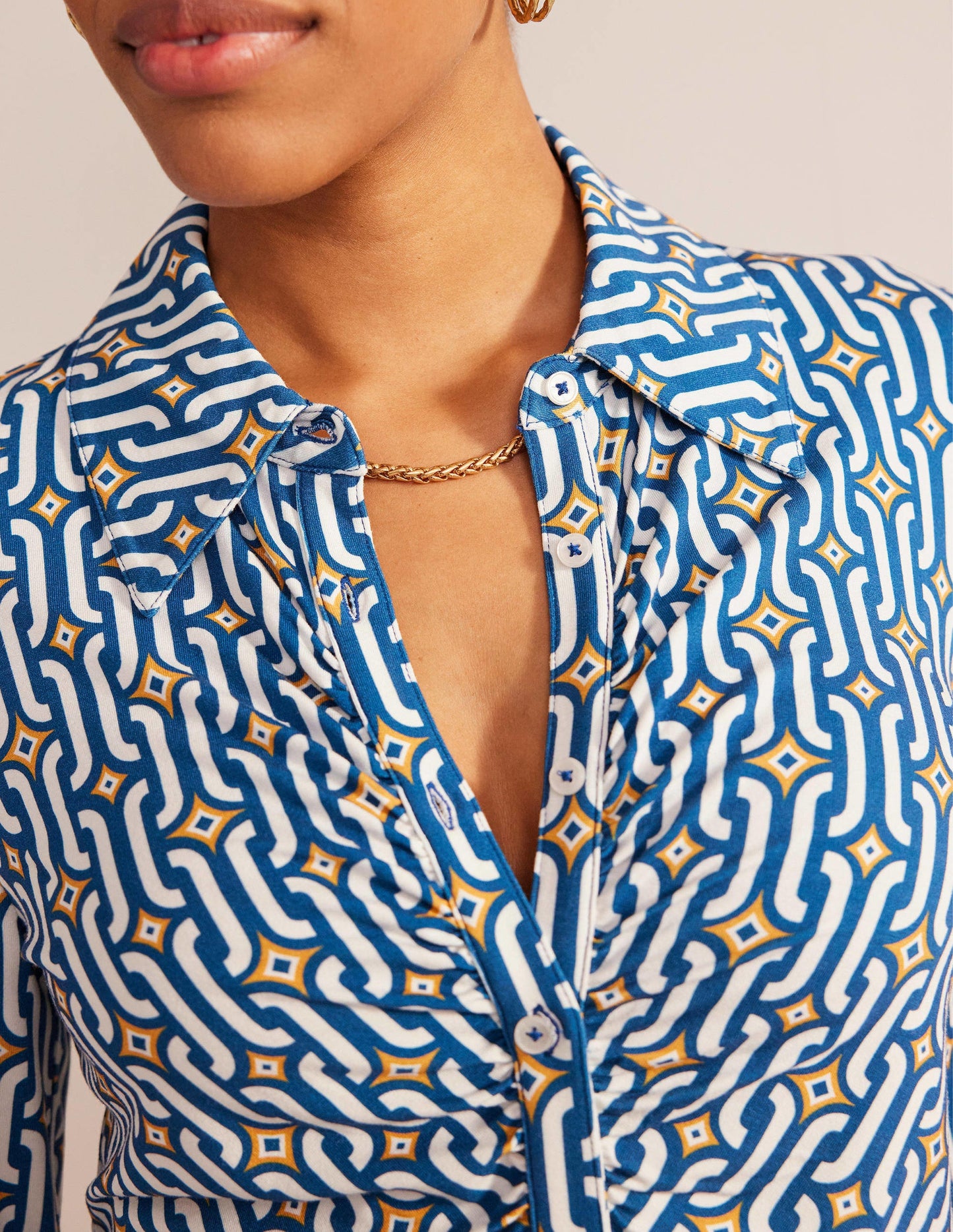 Printed Jersey Shirt-Sapphire Azure Geo