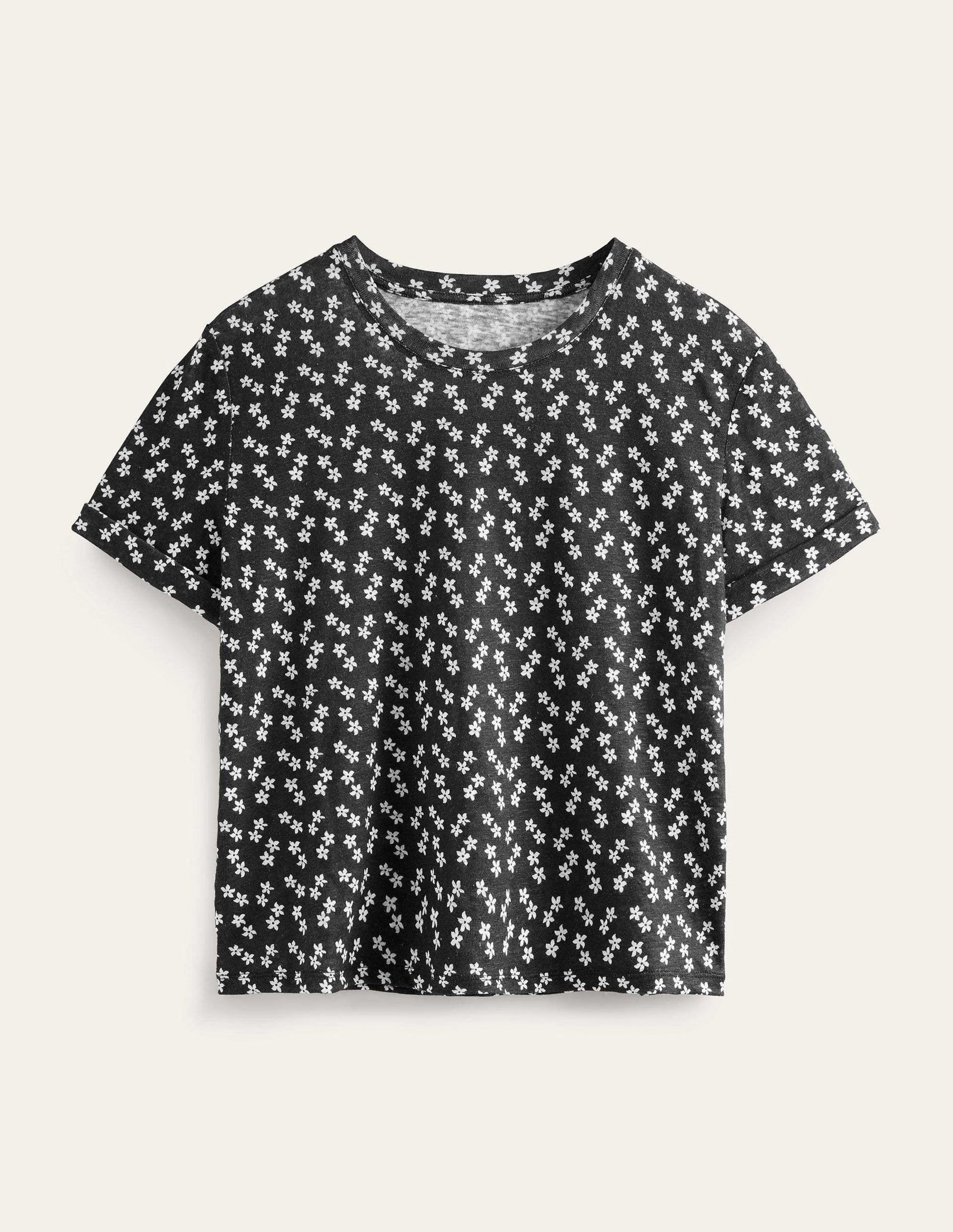 T-shirt imprimé en lin-Noir, motif Spaced Ditsy-5