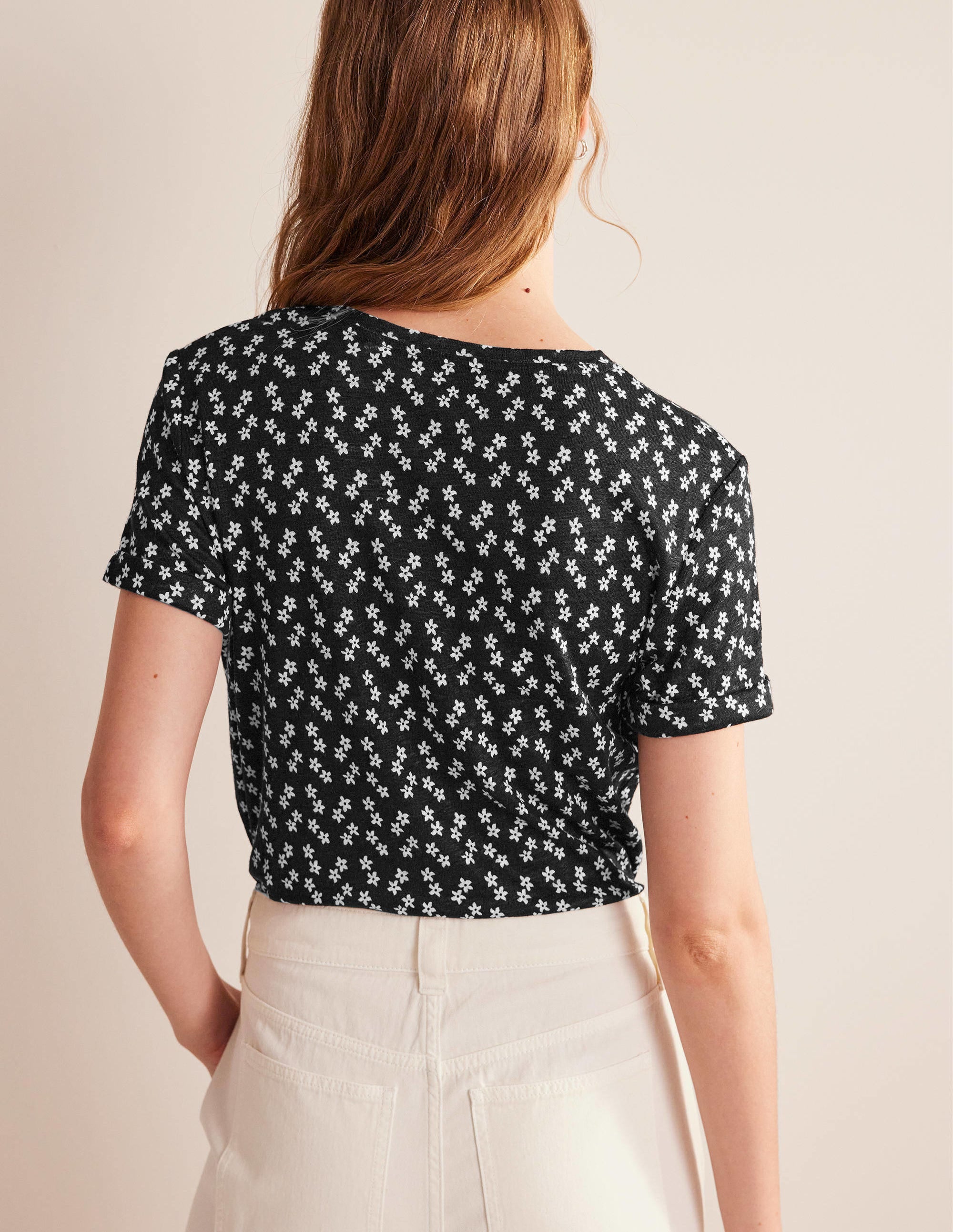 T-shirt imprimé en lin-Noir, motif Spaced Ditsy - Image 3