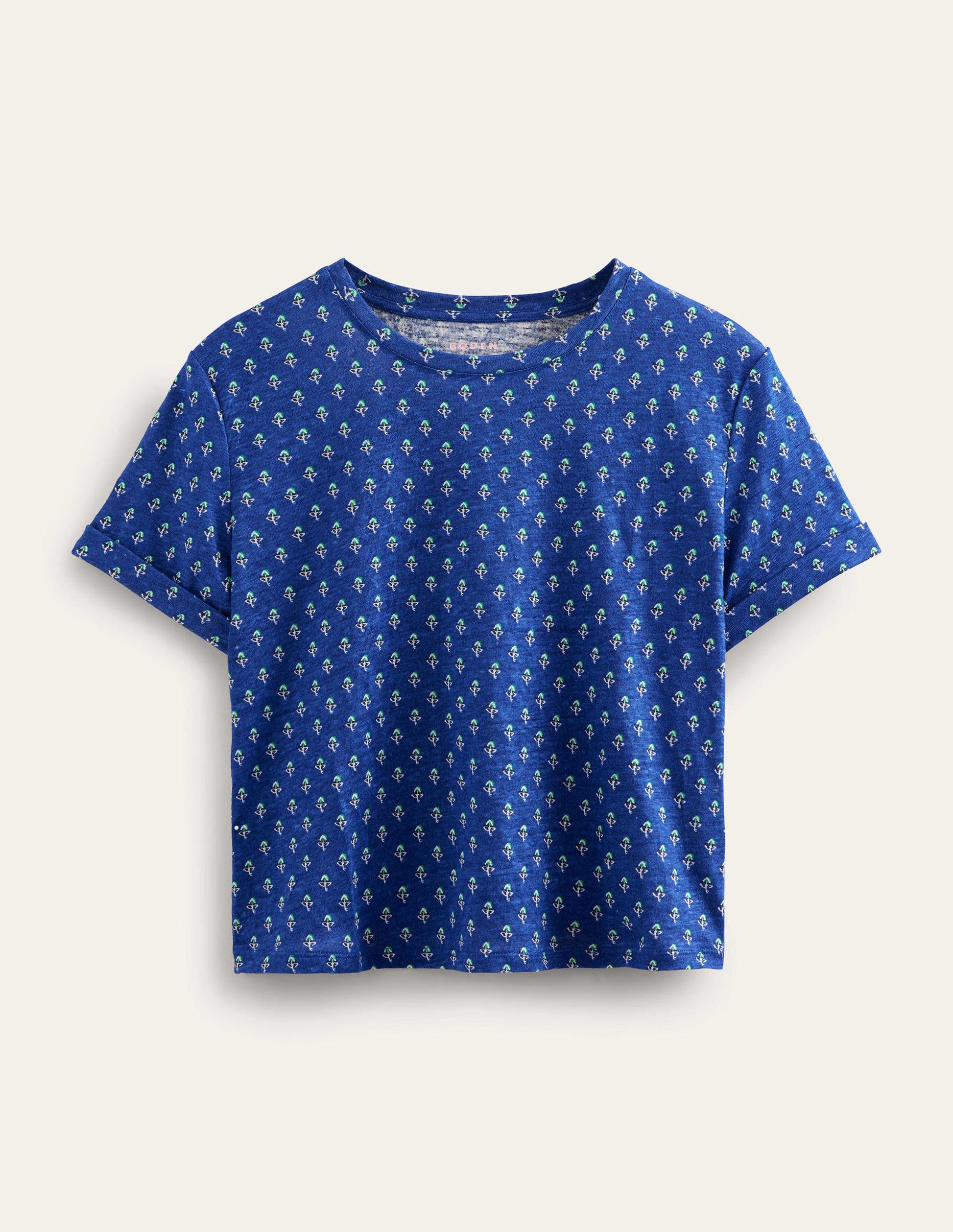T-shirt imprimé en lin-Bleu vague, motif Tulip Blush-5