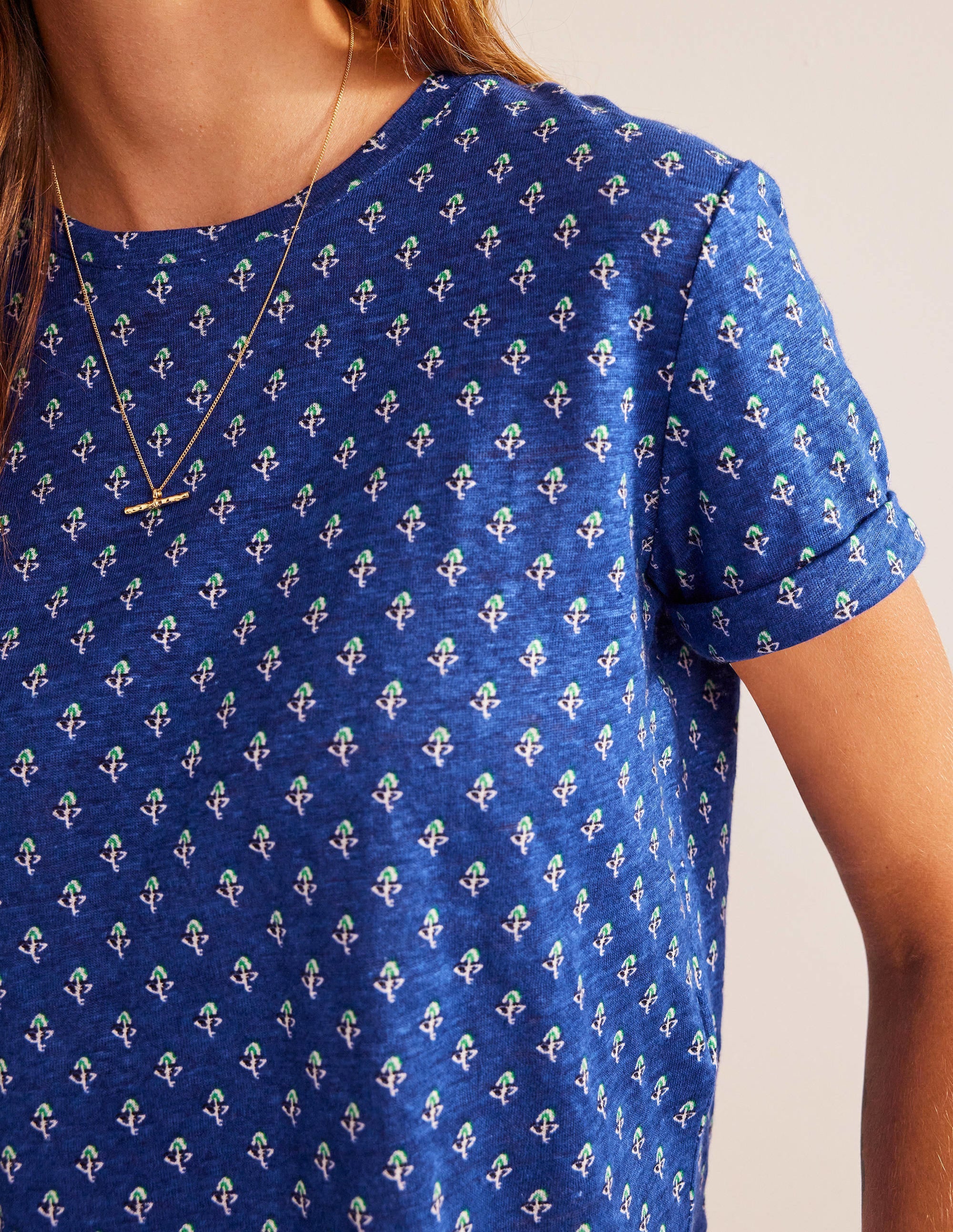 T-shirt imprimé en lin-Bleu vague, motif Tulip Blush - Image 2