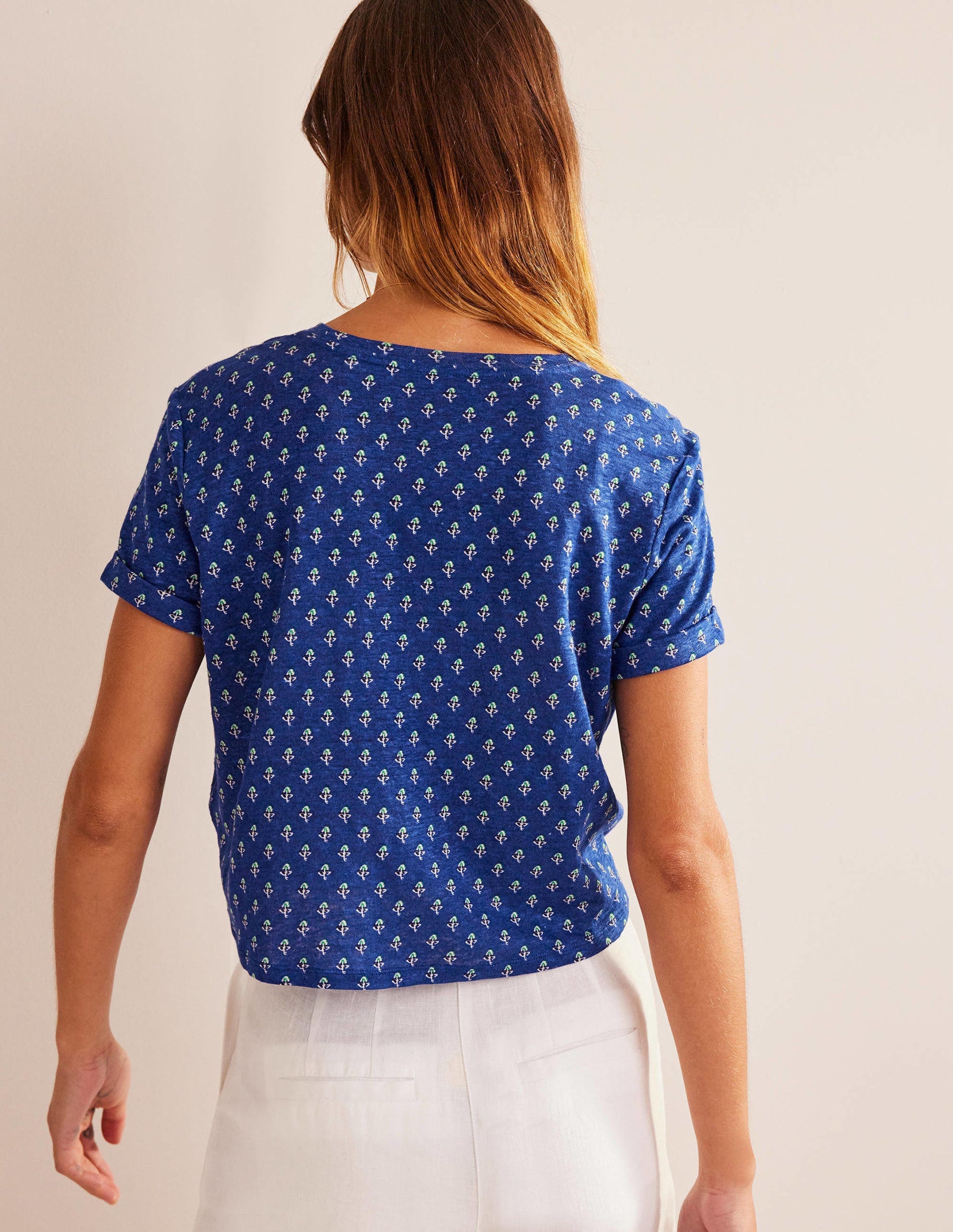 T-shirt imprimé en lin-Bleu vague, motif Tulip Blush-3