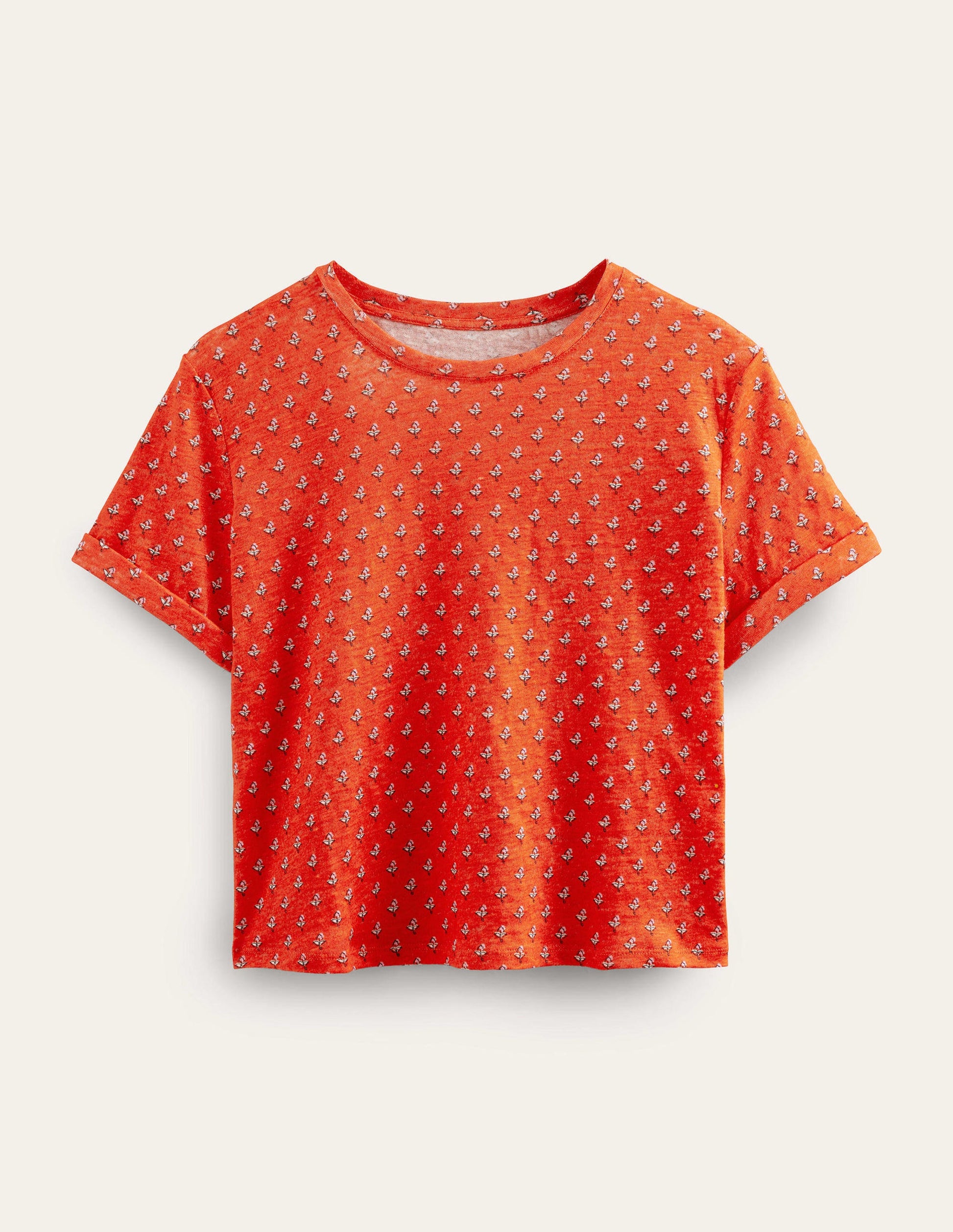 Printed Linen T-shirt-Blood Orange, Tulip Blush-8