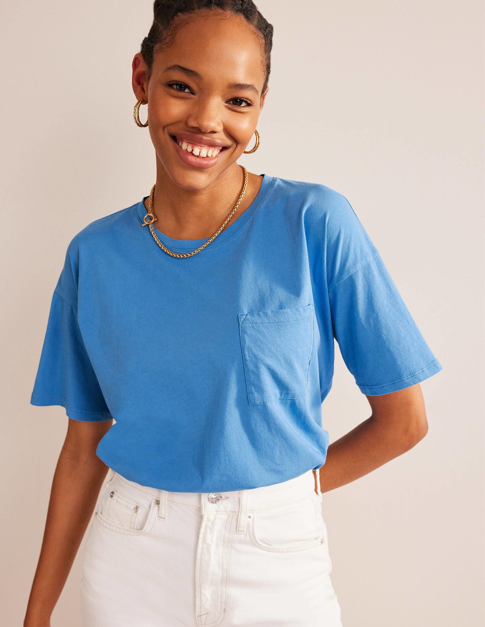 Vorgewaschenes Oversize-T-Shirt-Schuluniform-Blau-1