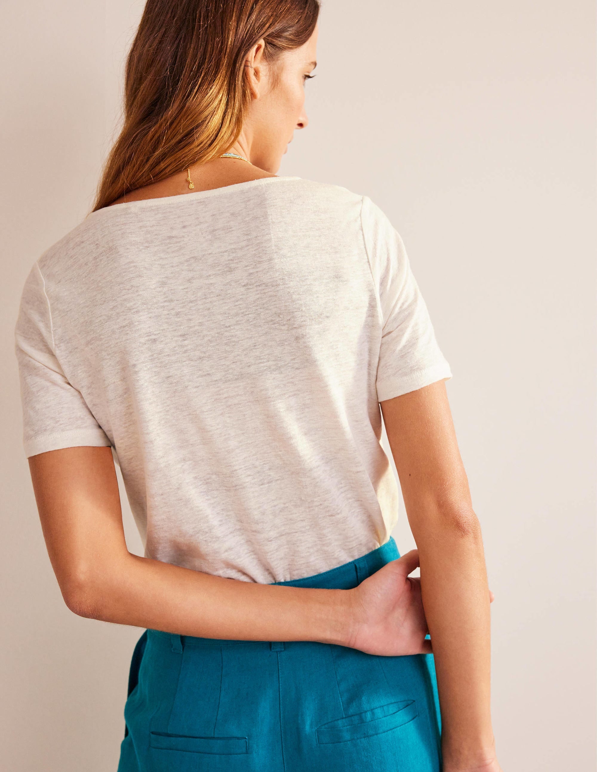 Leinen-T-Shirt mit Rundhalsausschnitt-Naturweiß - Image 3