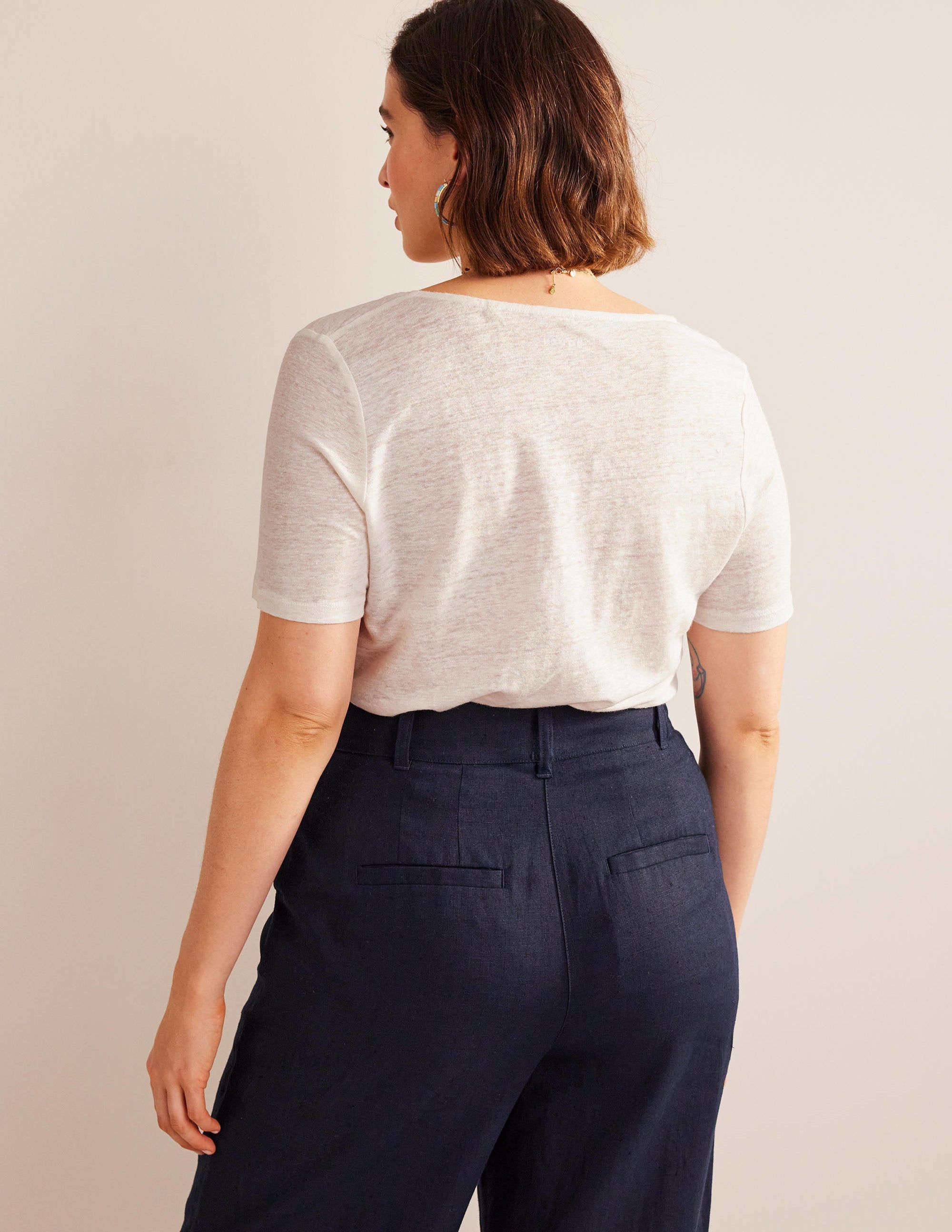 Leinen-T-Shirt mit Rundhalsausschnitt-Naturweiß - Image 6