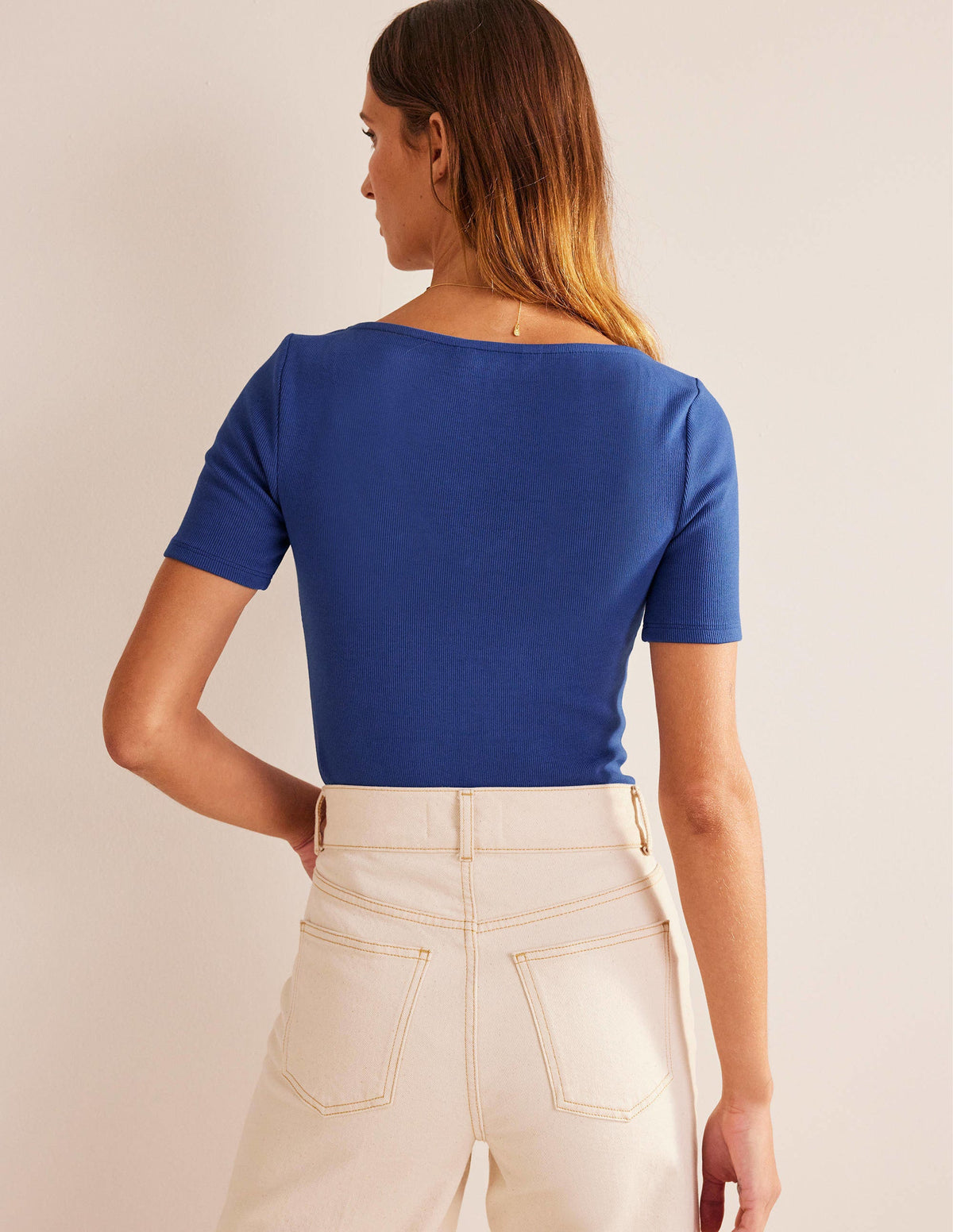 Rippstrick-T-Shirt mit geraffter Vorderseite-Saphirblau - Image 3