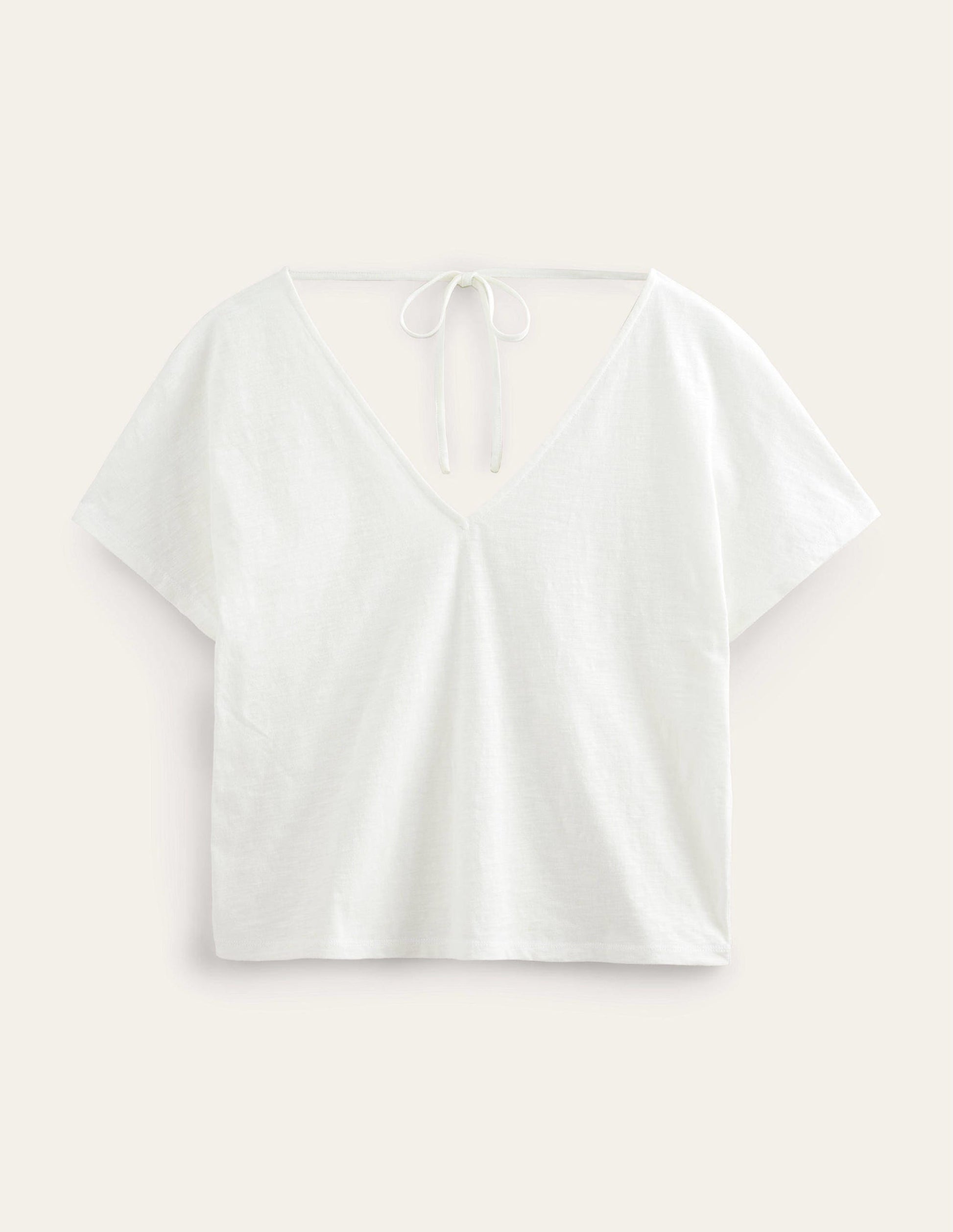 Tie Back Jersey Top-Ivory-5