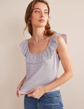 Seersucker Frill Stripe Top-Navy/White Stripe