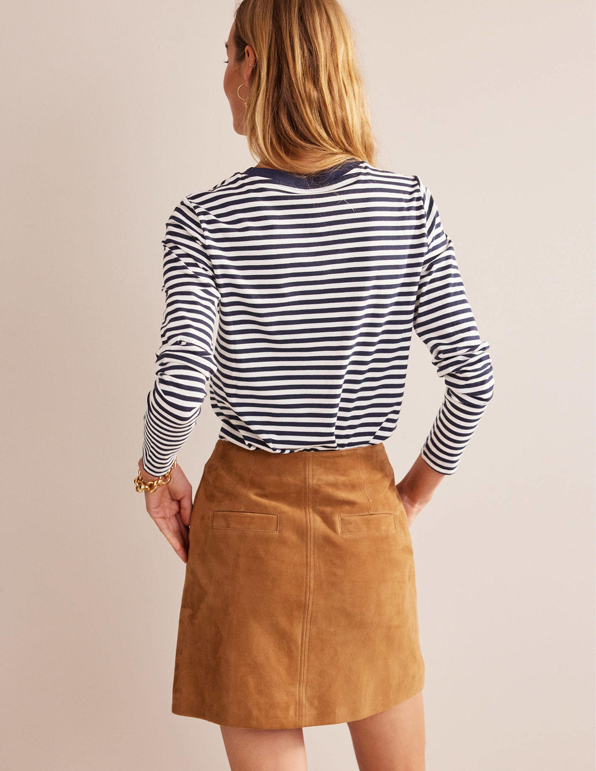 Pure Cotton Long Sleeve Top-Ivory, Navy-3