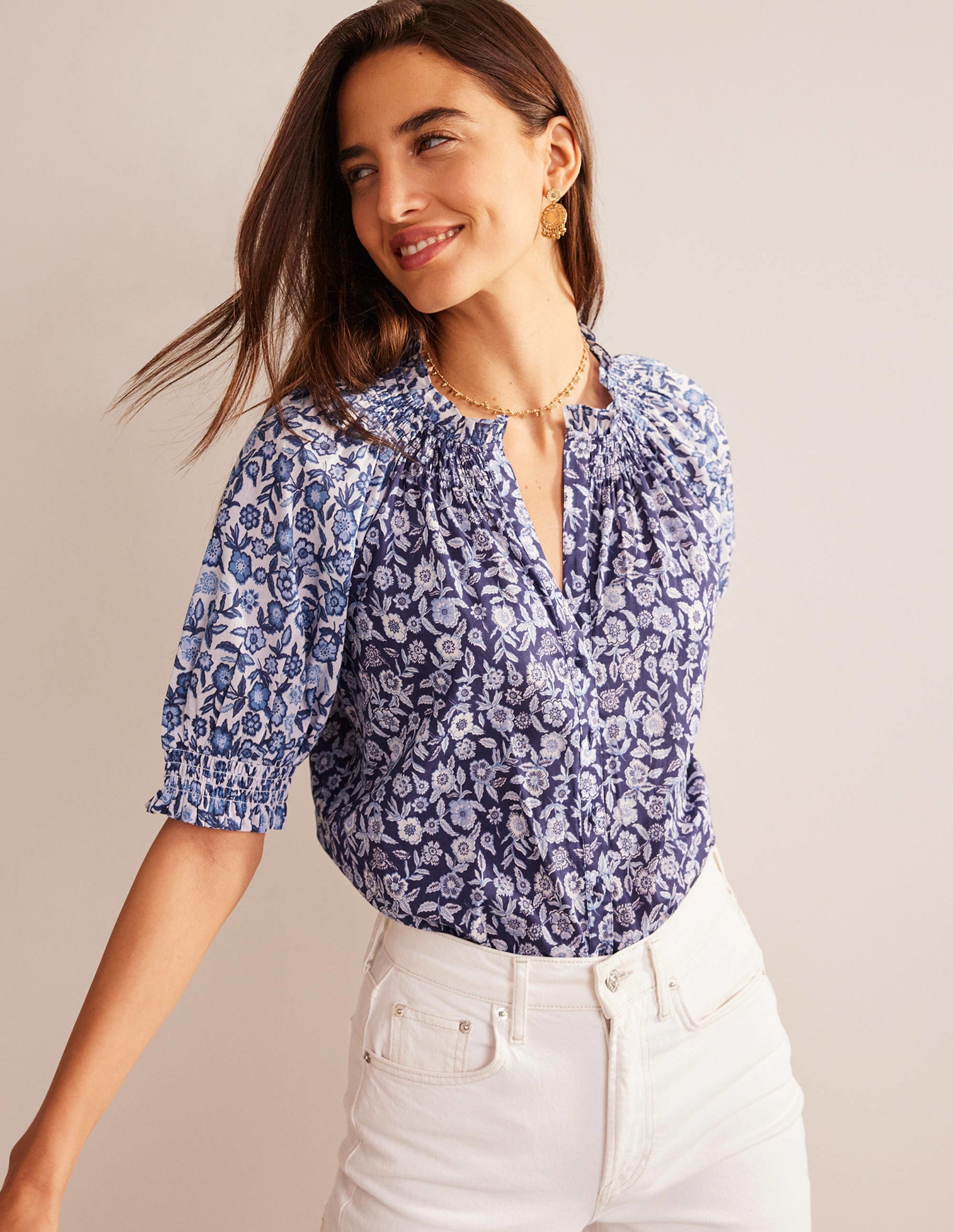 Isla Remix Top-Porcelain Blue, Pansy Bloom - Image 1