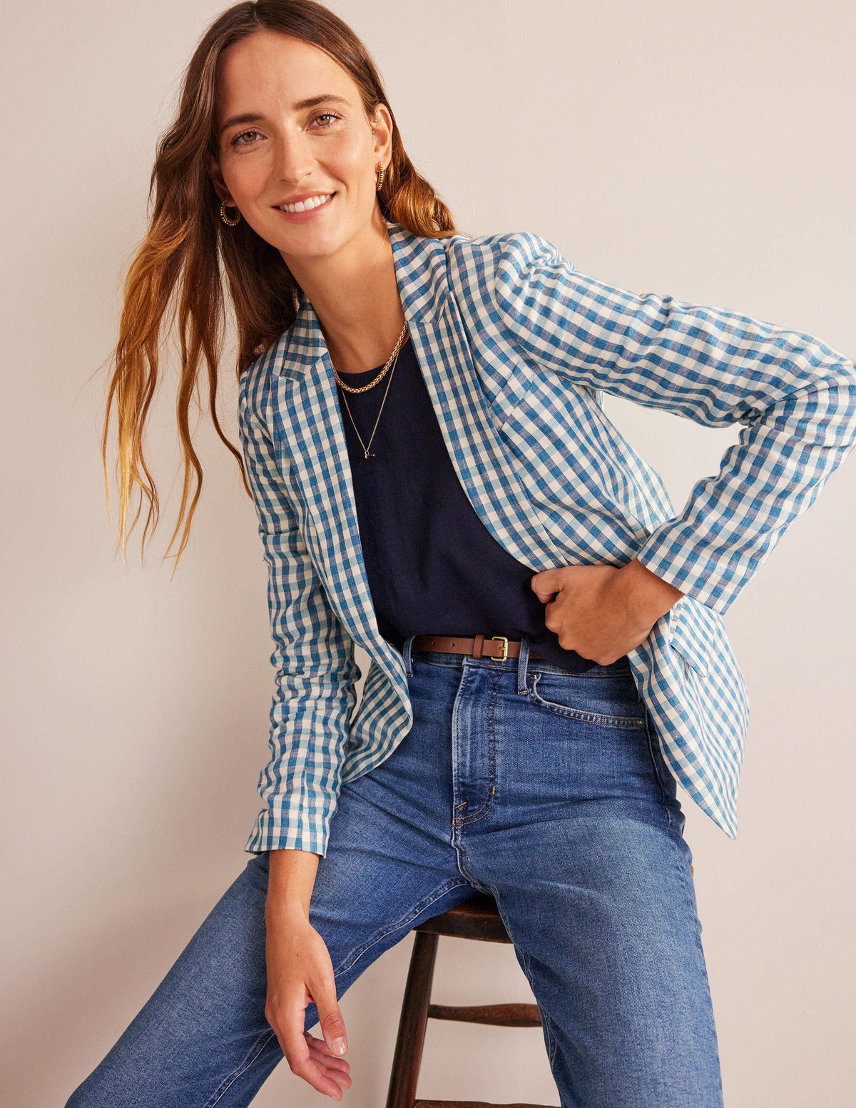 Cambridge Leinenblazer-Blau/Weiß, Vichykaros - Image 1