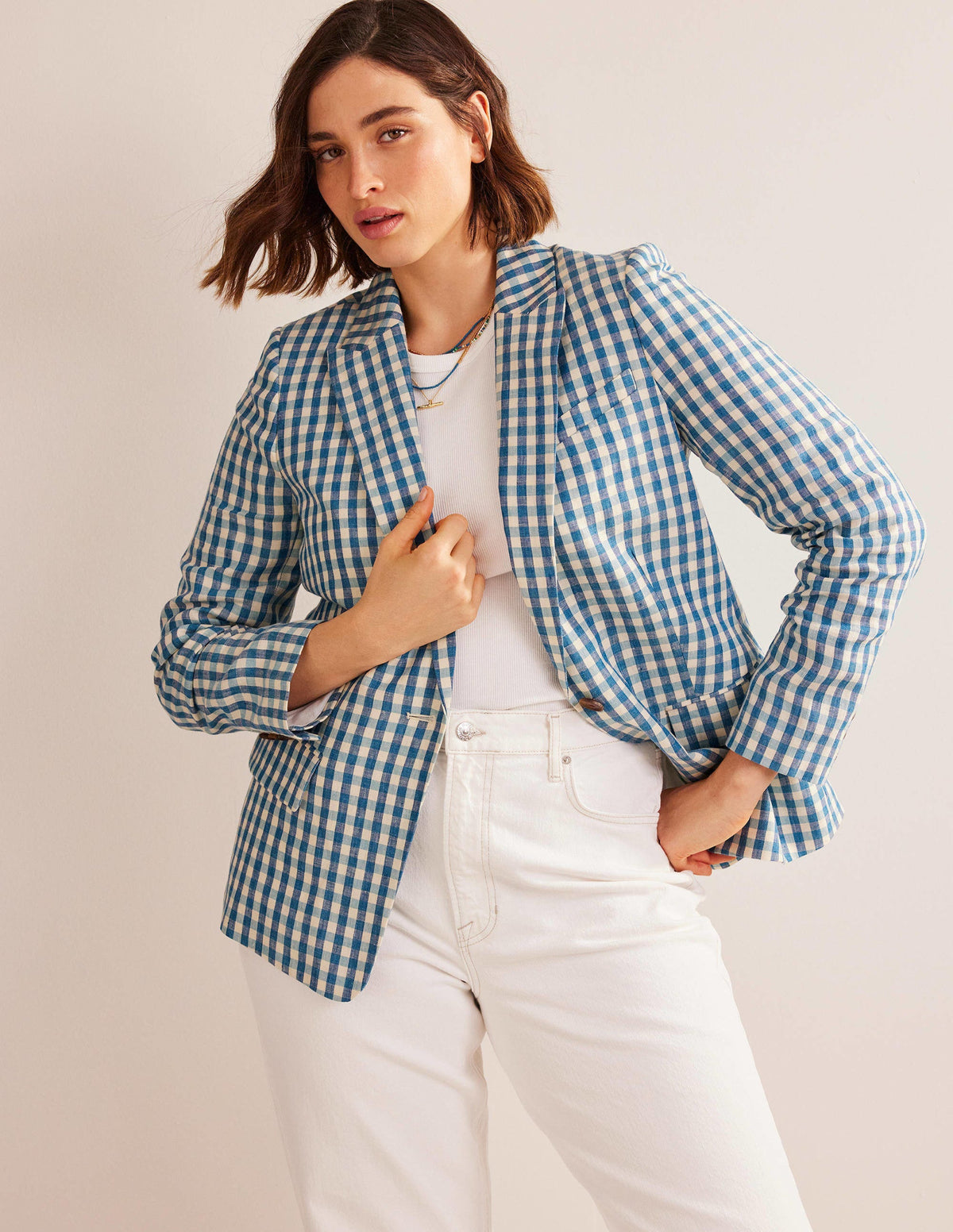 Cambridge Leinenblazer-Blau/Weiß, Vichykaros - Image 5