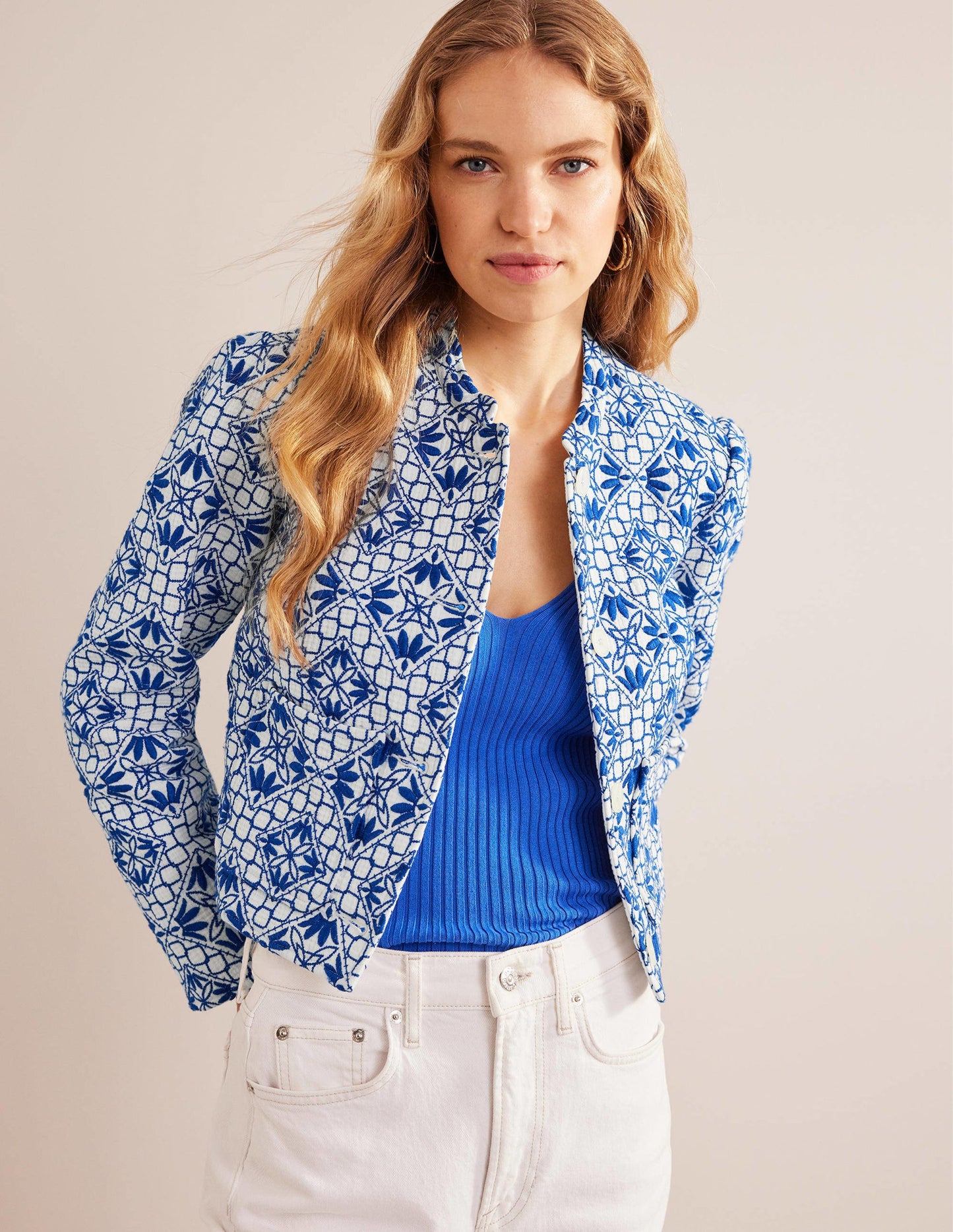 Embroidered Jacket-Blue Embroidered