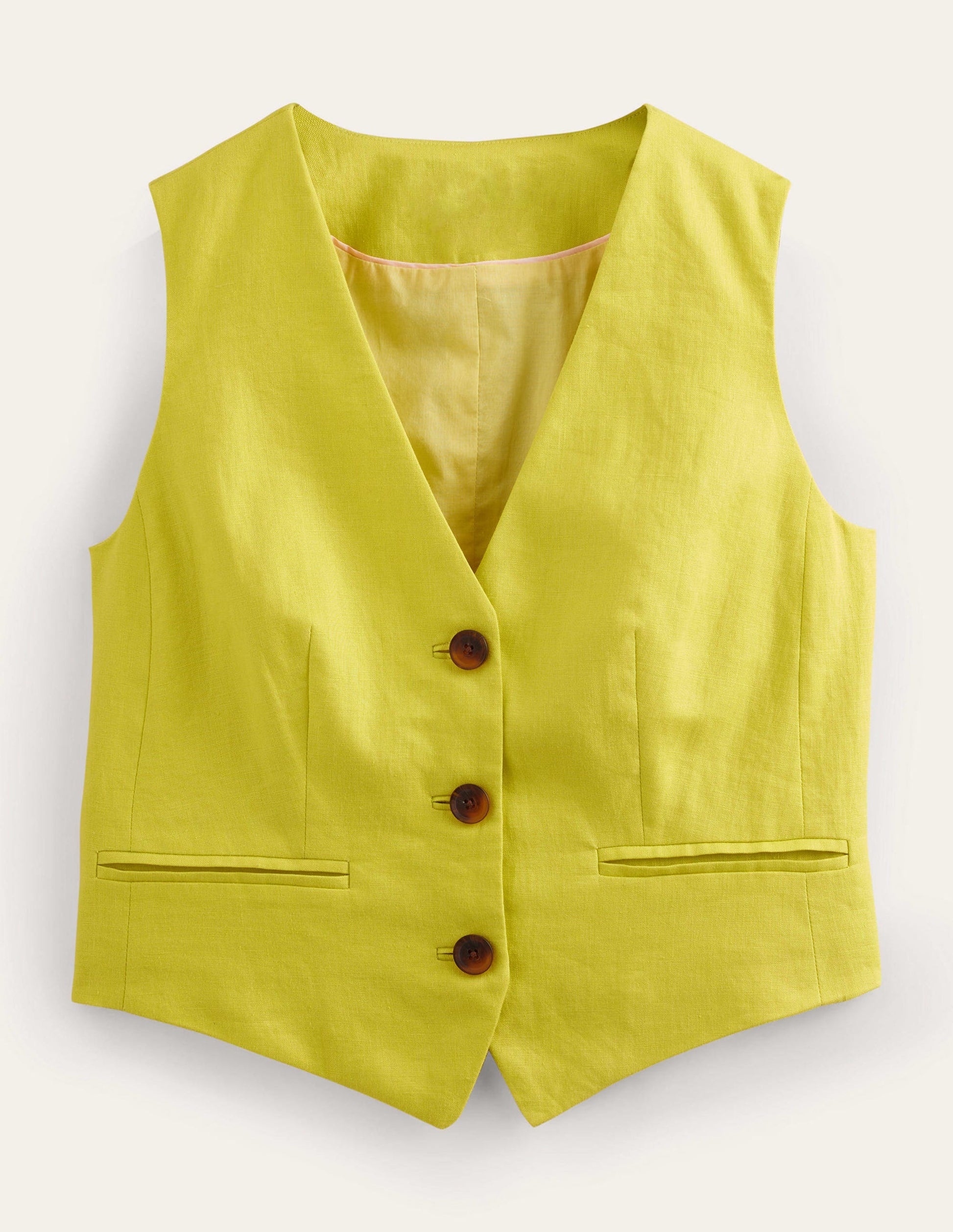 Gilet de costume col V en lin-Agrume-6