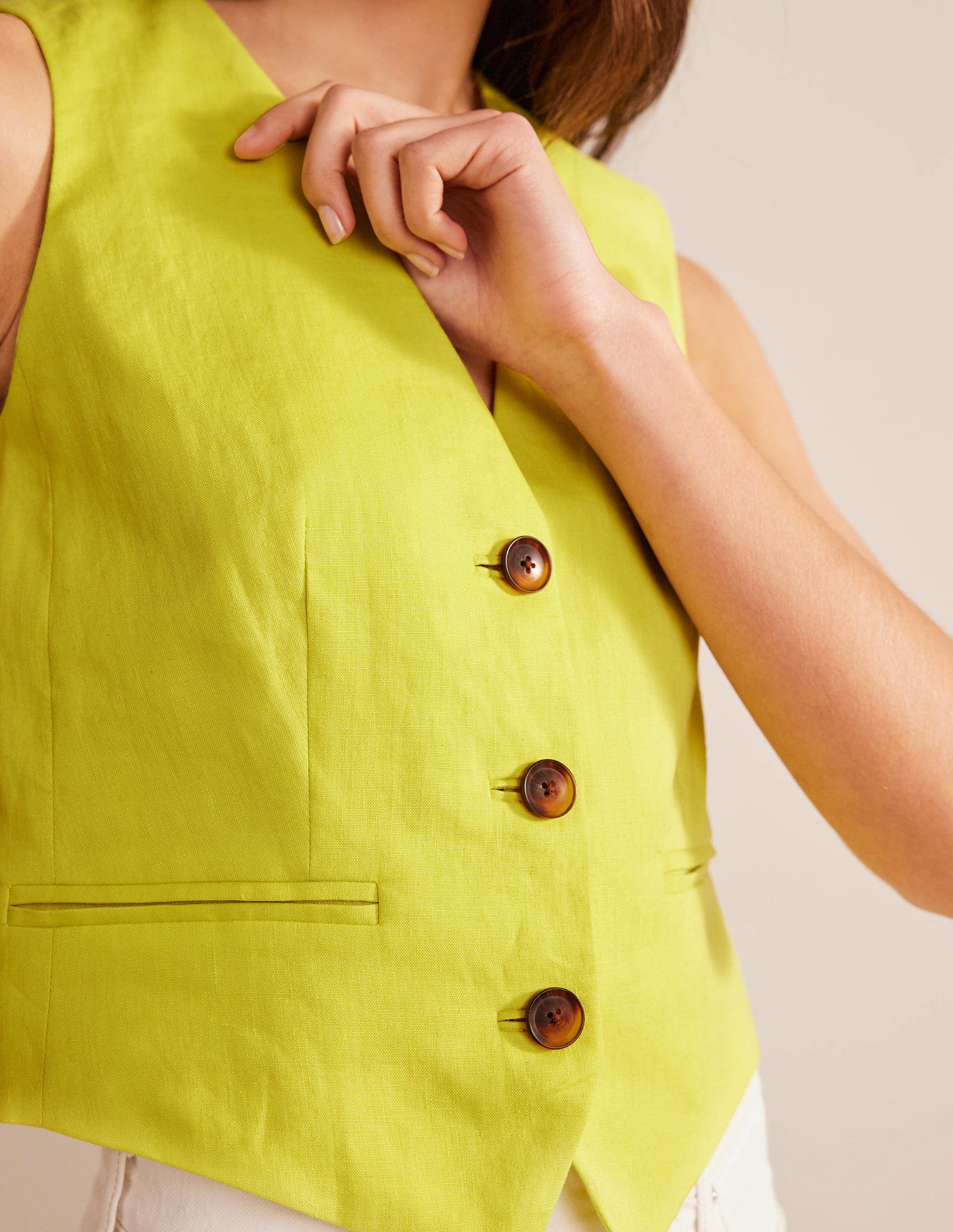Gilet de costume col V en lin-Agrume - Image 2