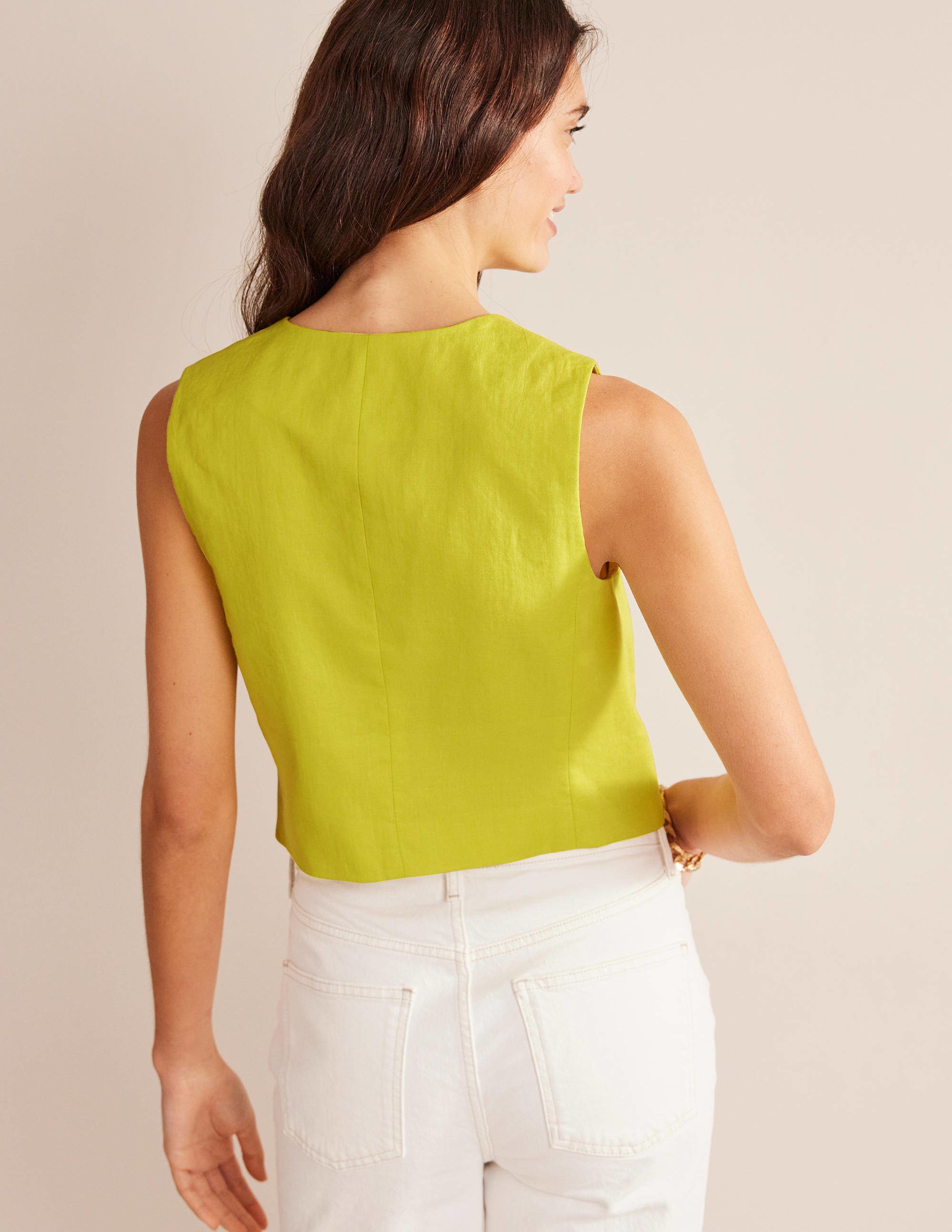 Gilet de costume col V en lin-Agrume - Image 3