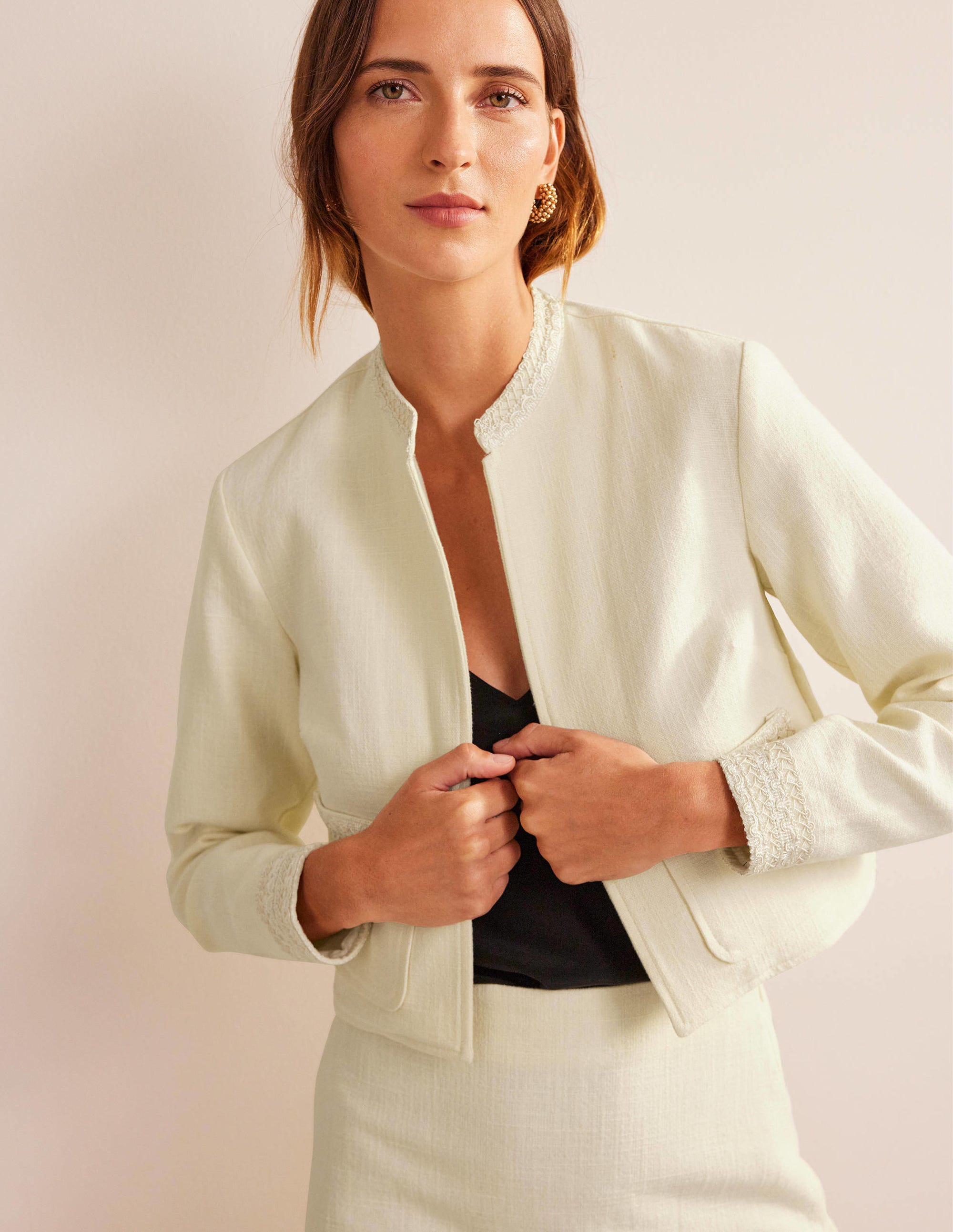 Veste courte en coton-Ivoire - Image 4