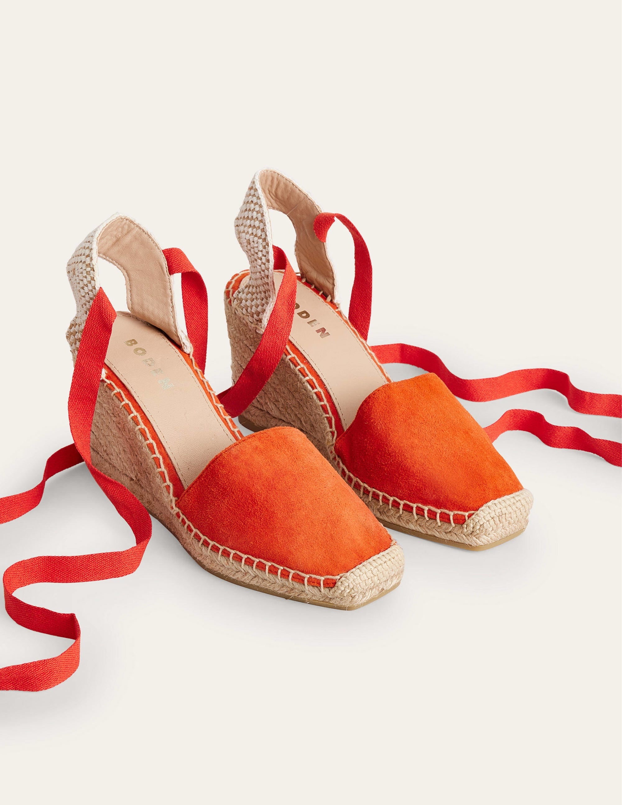 Espadrilles mit Keilabsatz und eckiger Zehenpartie-Zinnoberrot - Image 2