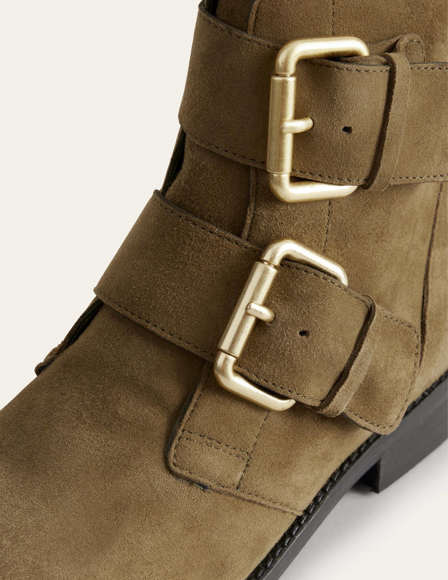 Stiefeletten mit Doppelschnalle-Dunkles Olivgrün