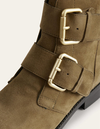 Stiefeletten mit Doppelschnalle-Dunkles Olivgrün-3