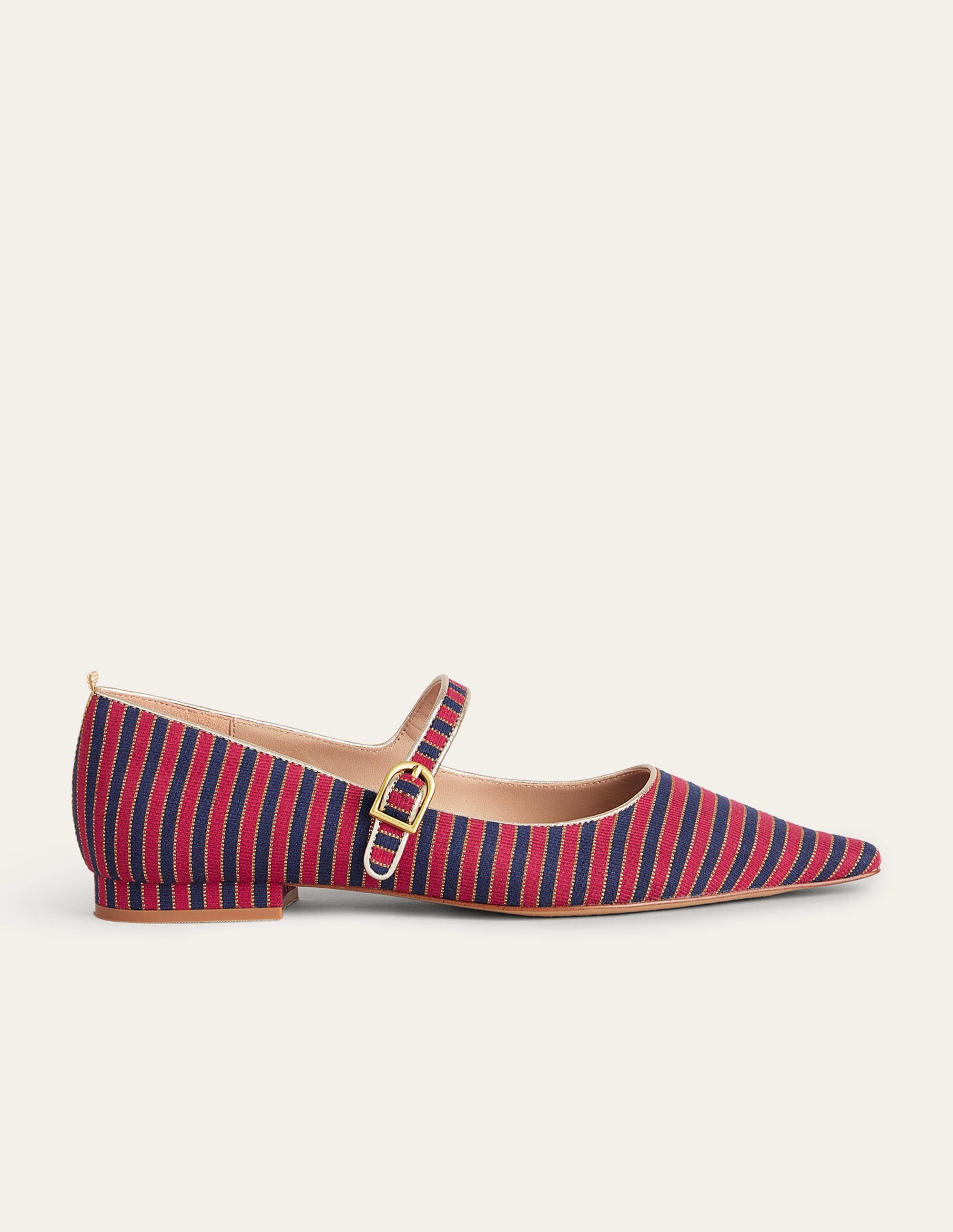 Riemchenschuhe mit spitzer Zehenpartie-Rot/Navy, Gestreift - Image 1
