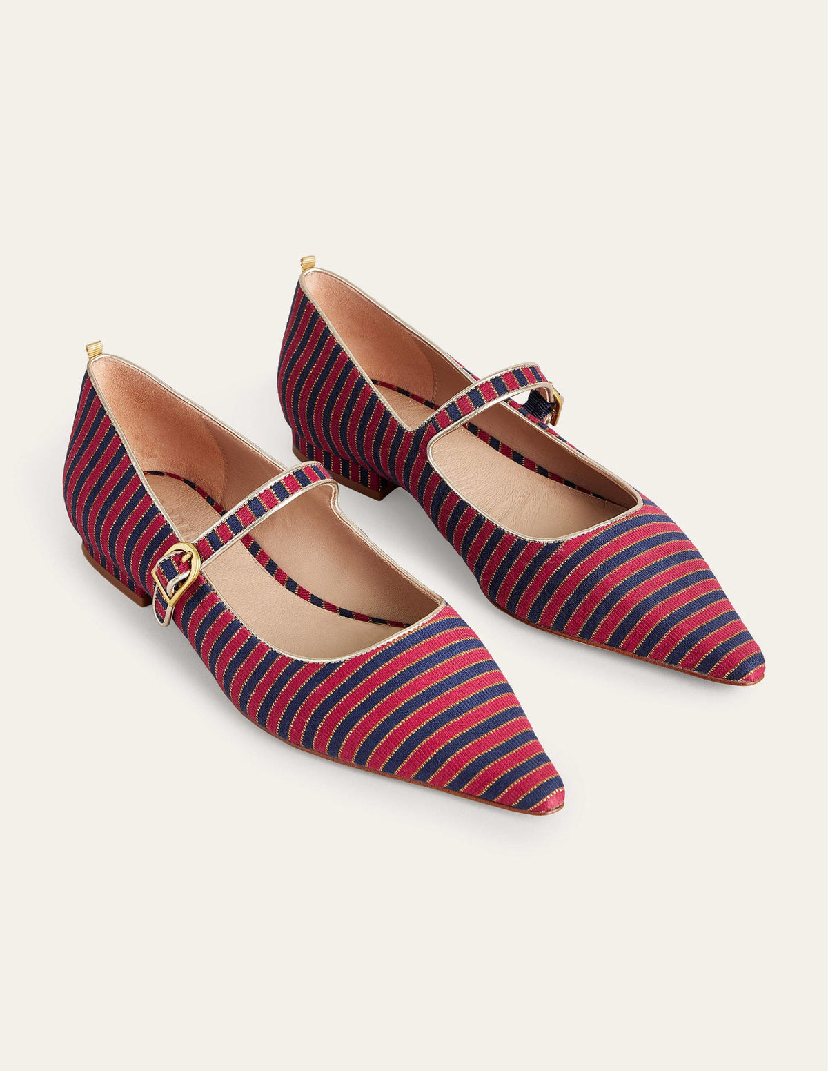 Riemchenschuhe mit spitzer Zehenpartie-Rot/Navy, Gestreift - Image 2