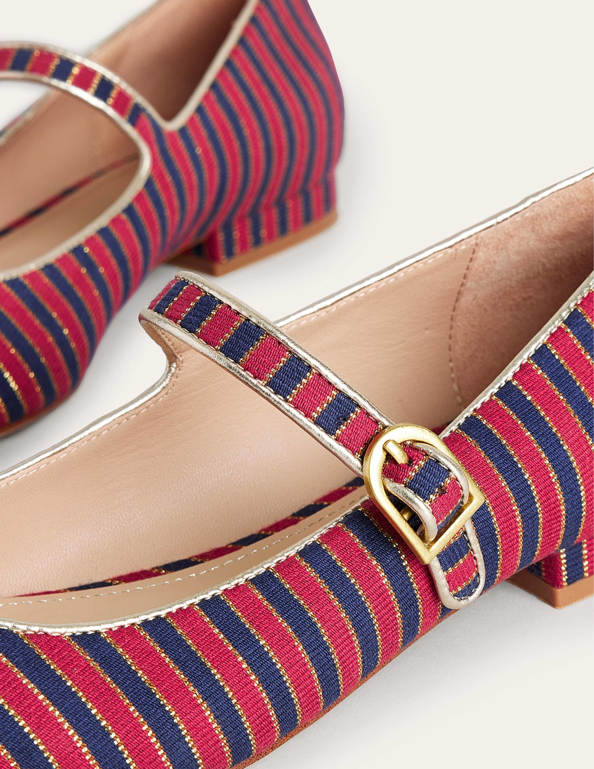 Riemchenschuhe mit spitzer Zehenpartie-Rot/Navy, Gestreift - Image 3