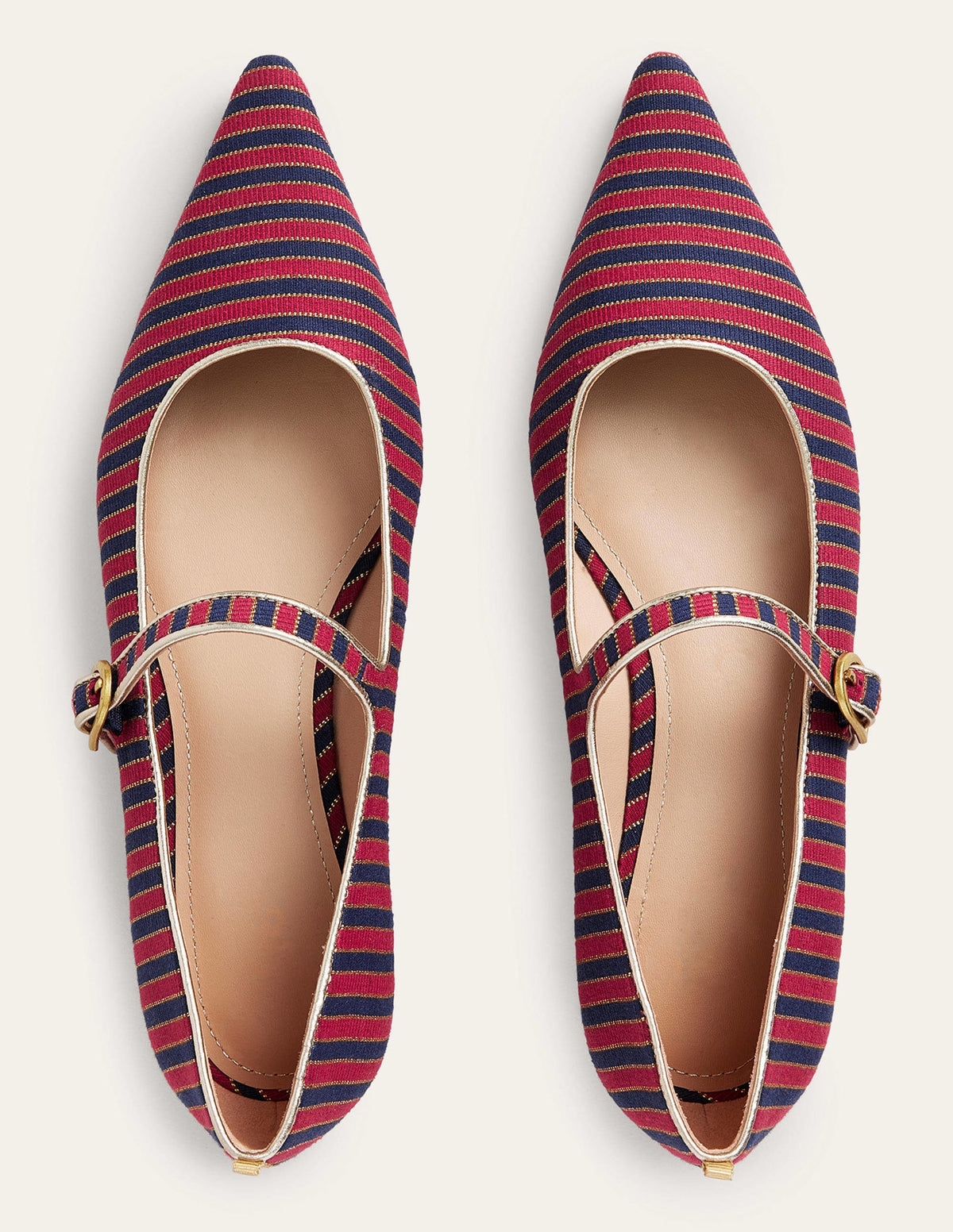 Riemchenschuhe mit spitzer Zehenpartie-Rot/Navy, Gestreift - Image 4