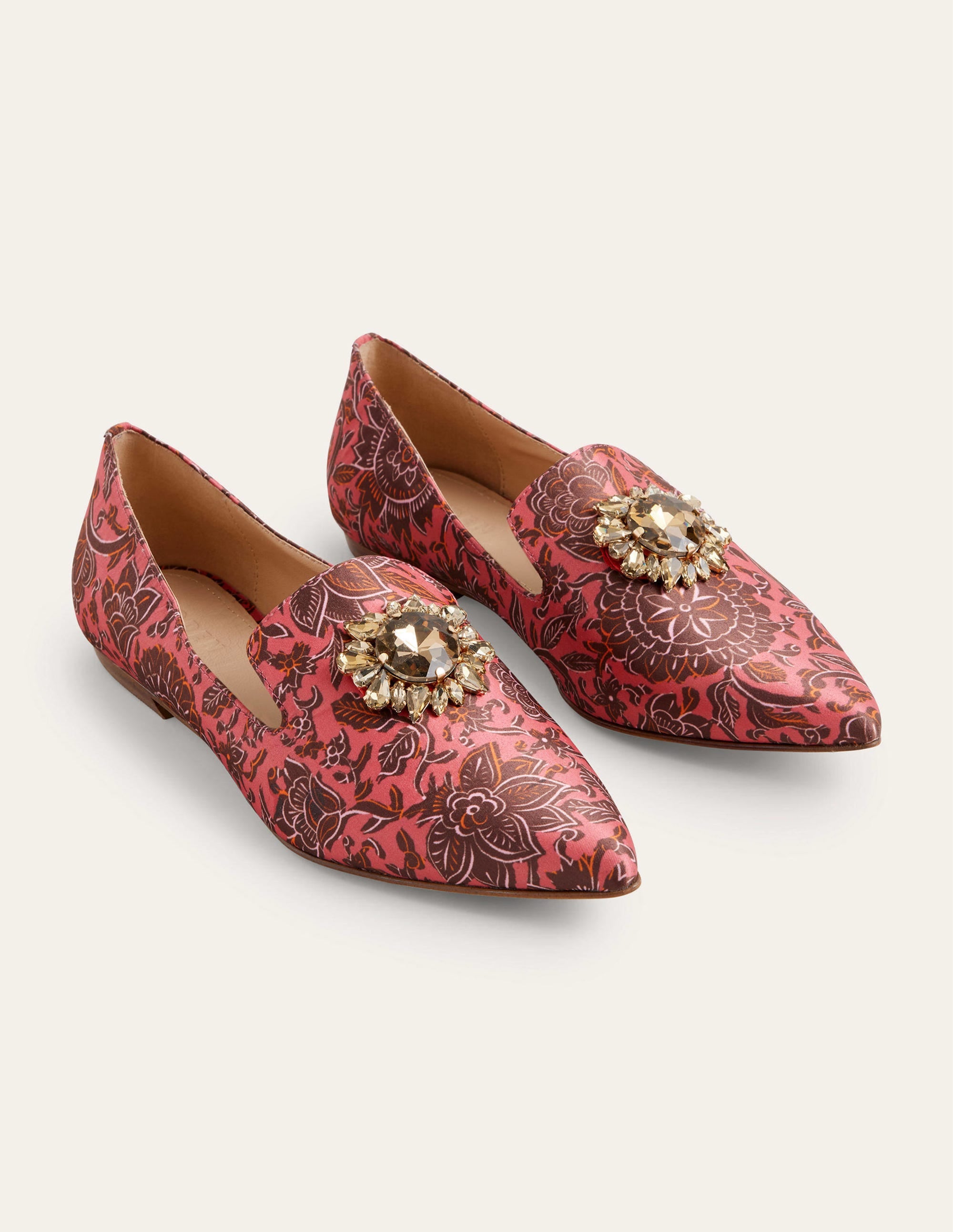Printed Embellished Loafers-Faded Rose Floral Tapestry - Image 2