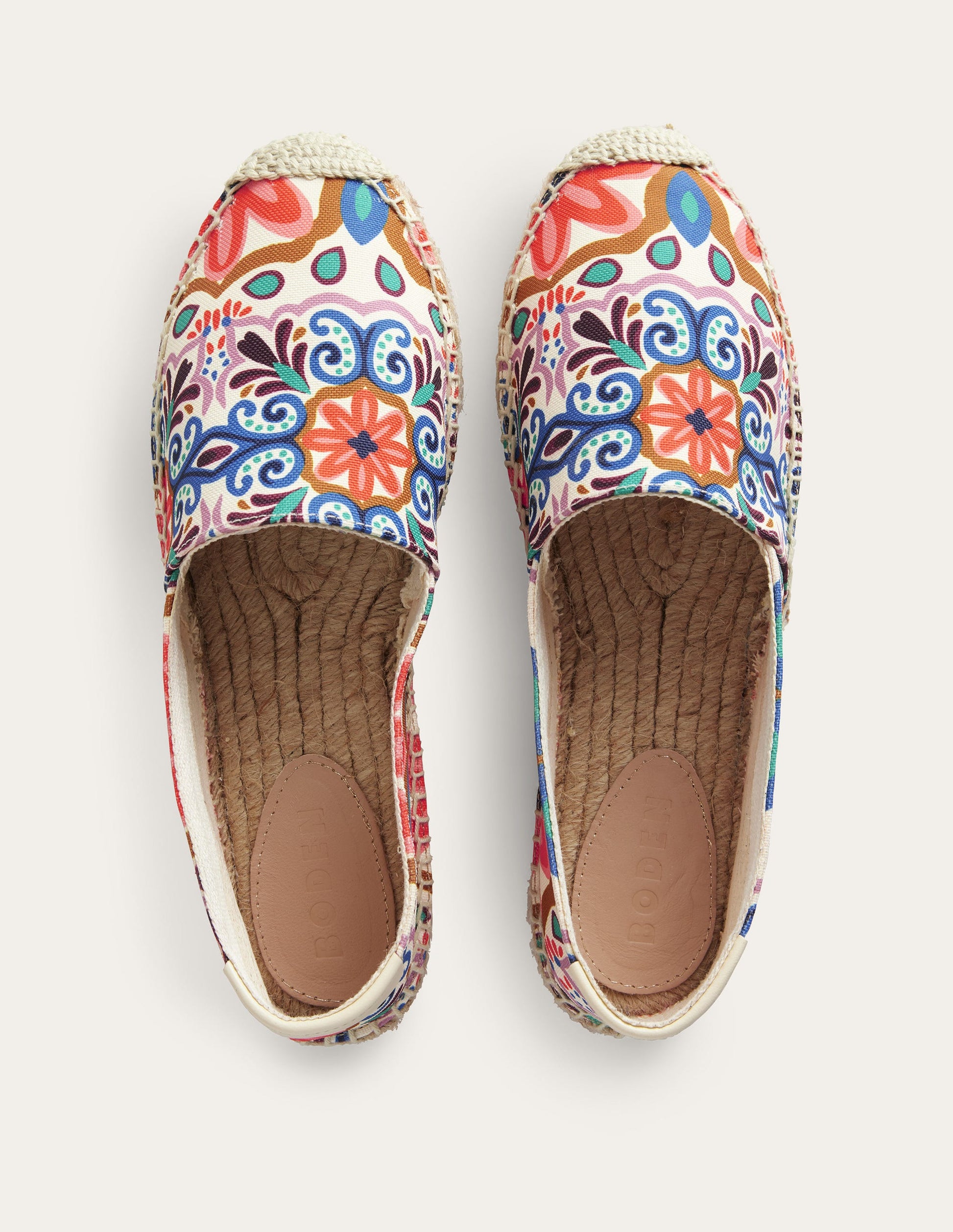 Klassische Espadrilles mit flacher Sohle-Naturweiß, Gobelinmuster-4