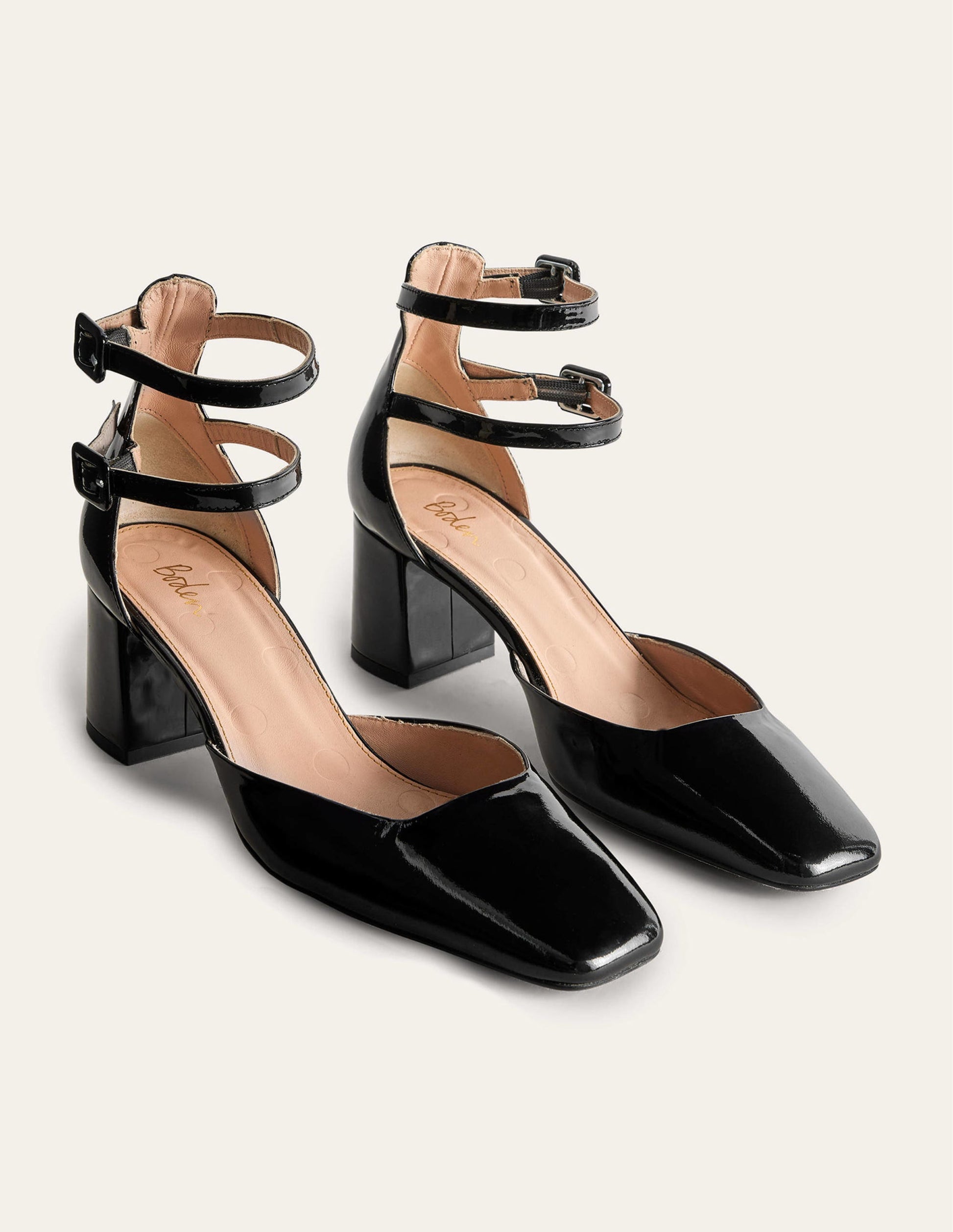 Chaussures à talons carrés en cuir verni-Noir-3