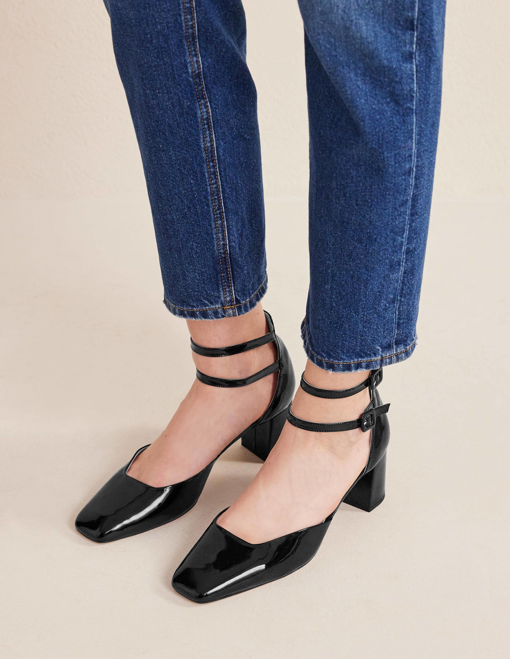 Chaussures à talons carrés en cuir verni-Noir - Image 1