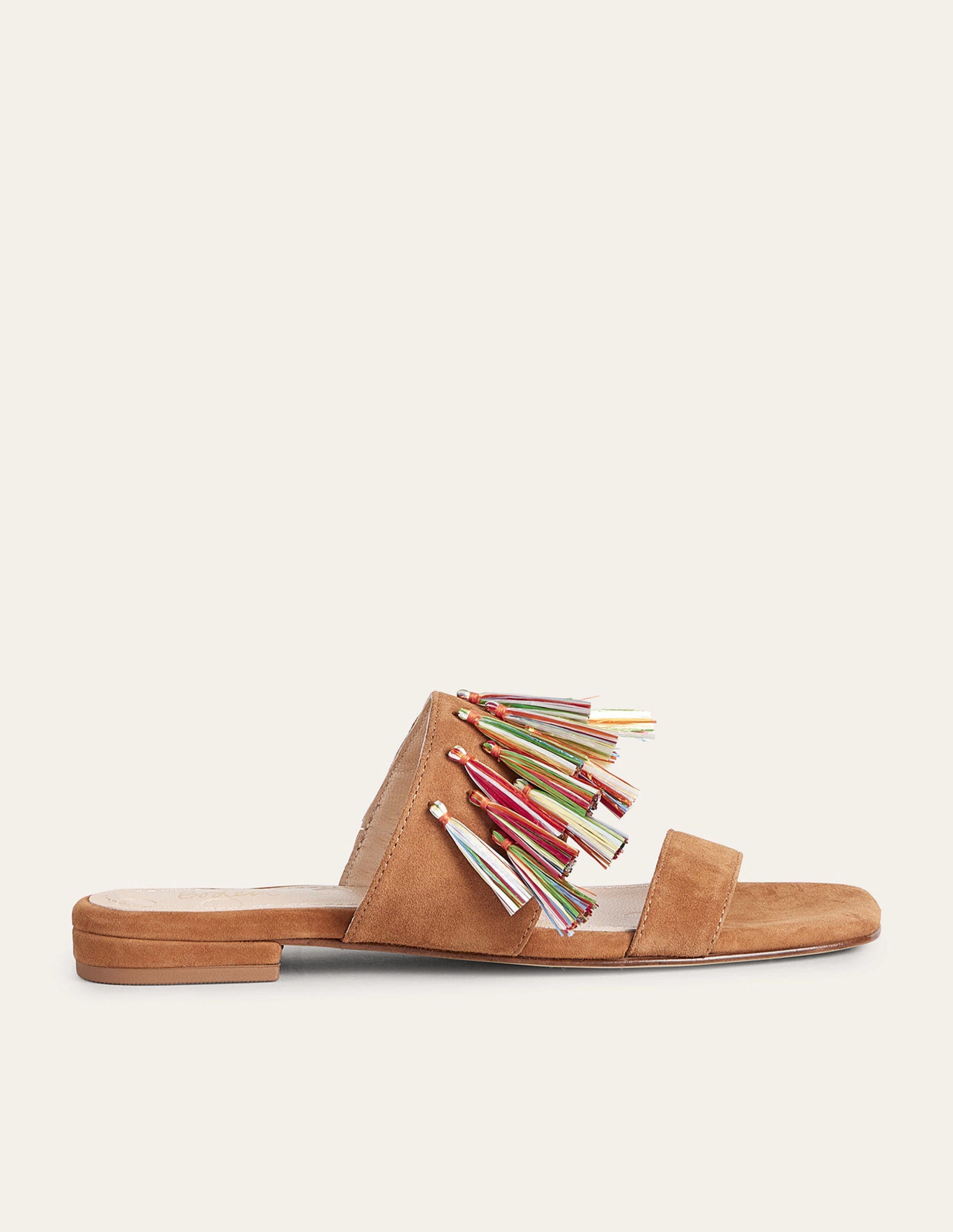 Veloursledersandalen mit Quasten-Lebkuchenbraun-1
