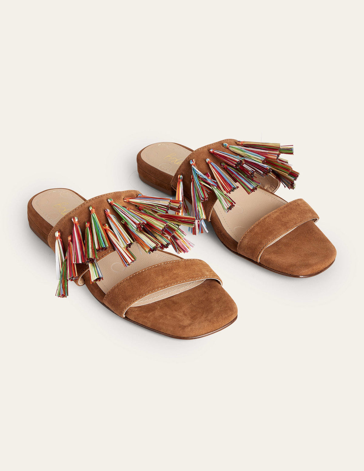 Veloursledersandalen mit Quasten-Lebkuchenbraun-2