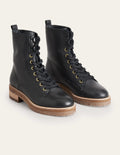 Leder-Stiefeletten zum Schnüren-Schwarz, Kalbsleder
