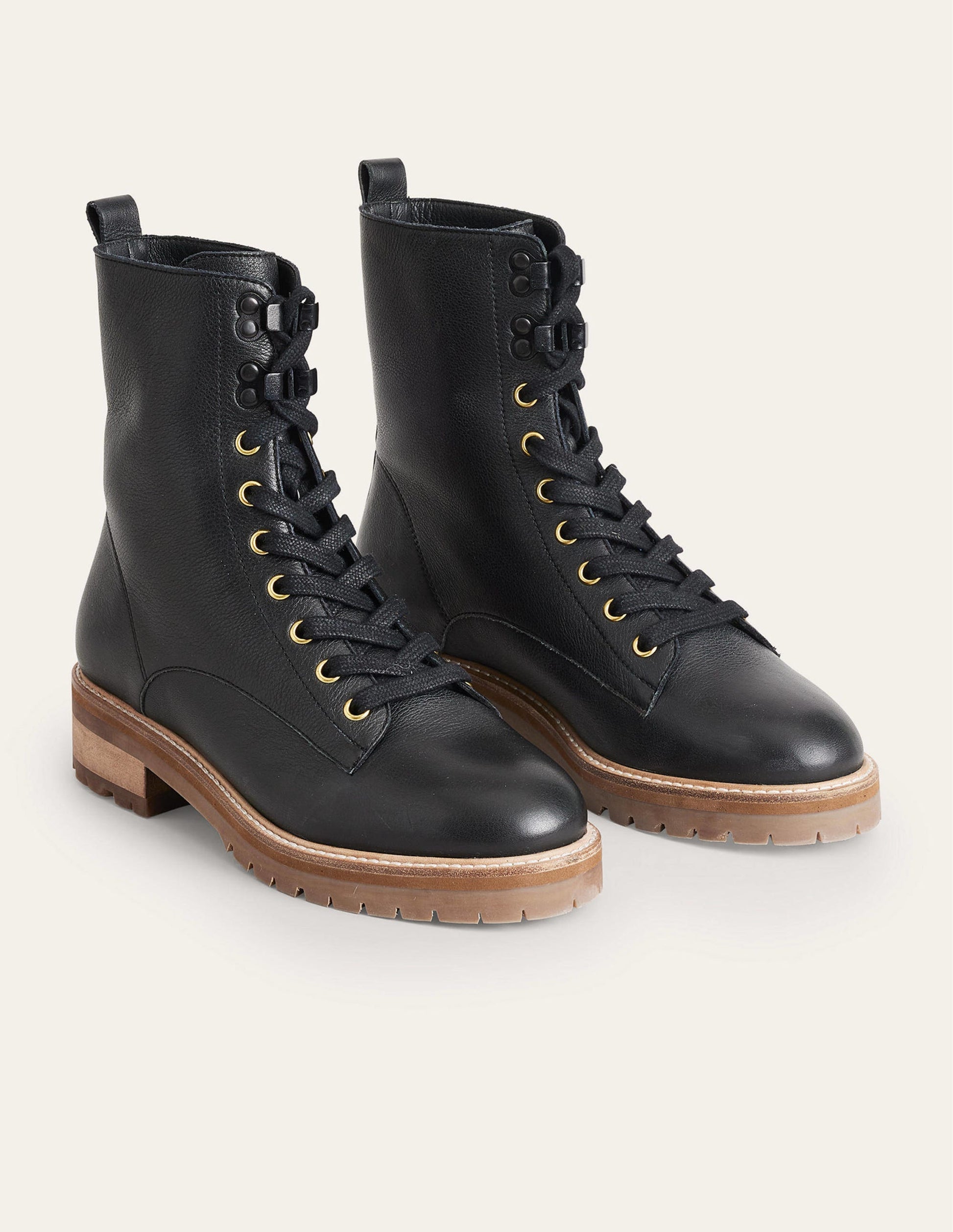 Leder-Stiefeletten zum Schnüren-Schwarz, Kalbsleder-1