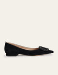 Spitz zulaufende Ballerinas-Schwarz, Veloursleder