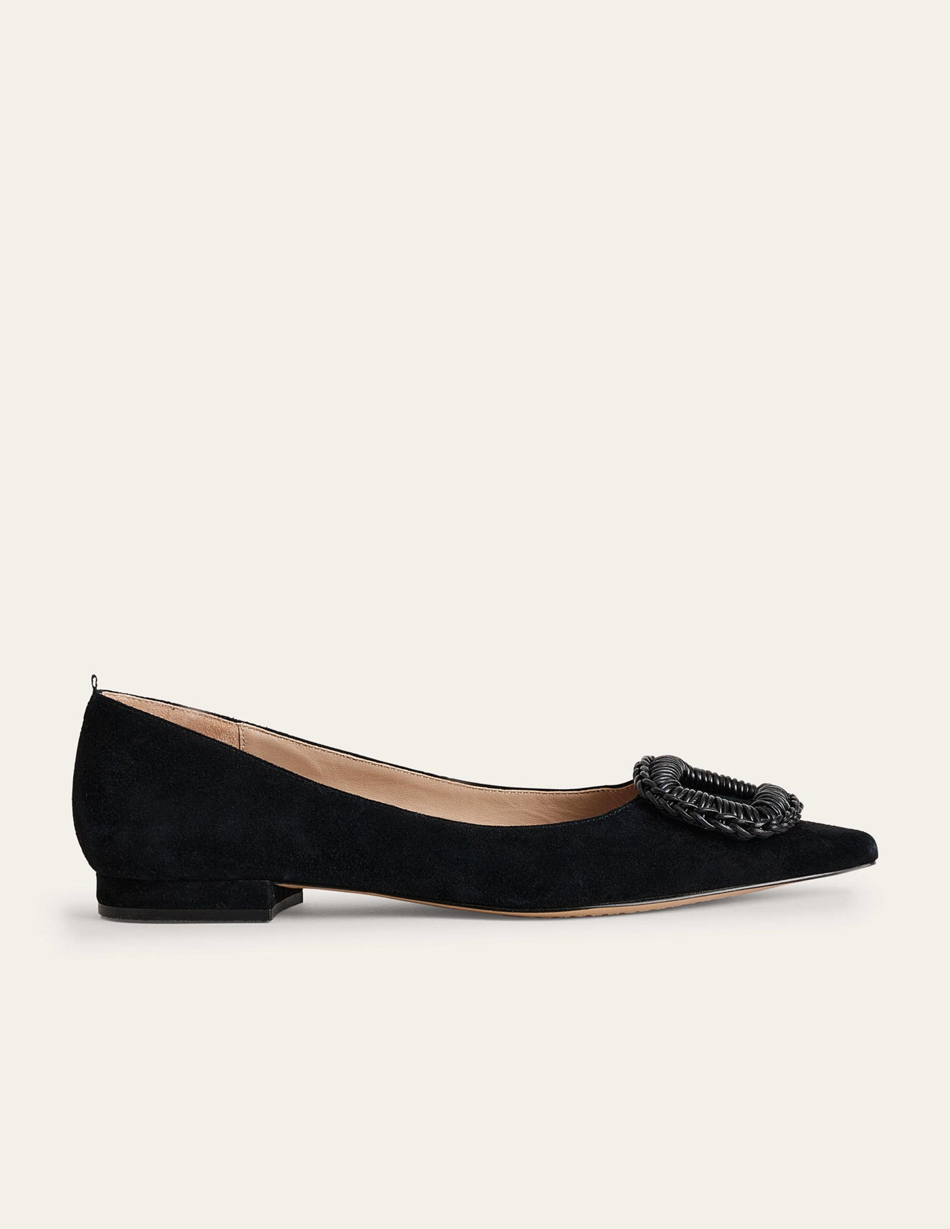 Spitz zulaufende Ballerinas-Schwarz, Veloursleder-1