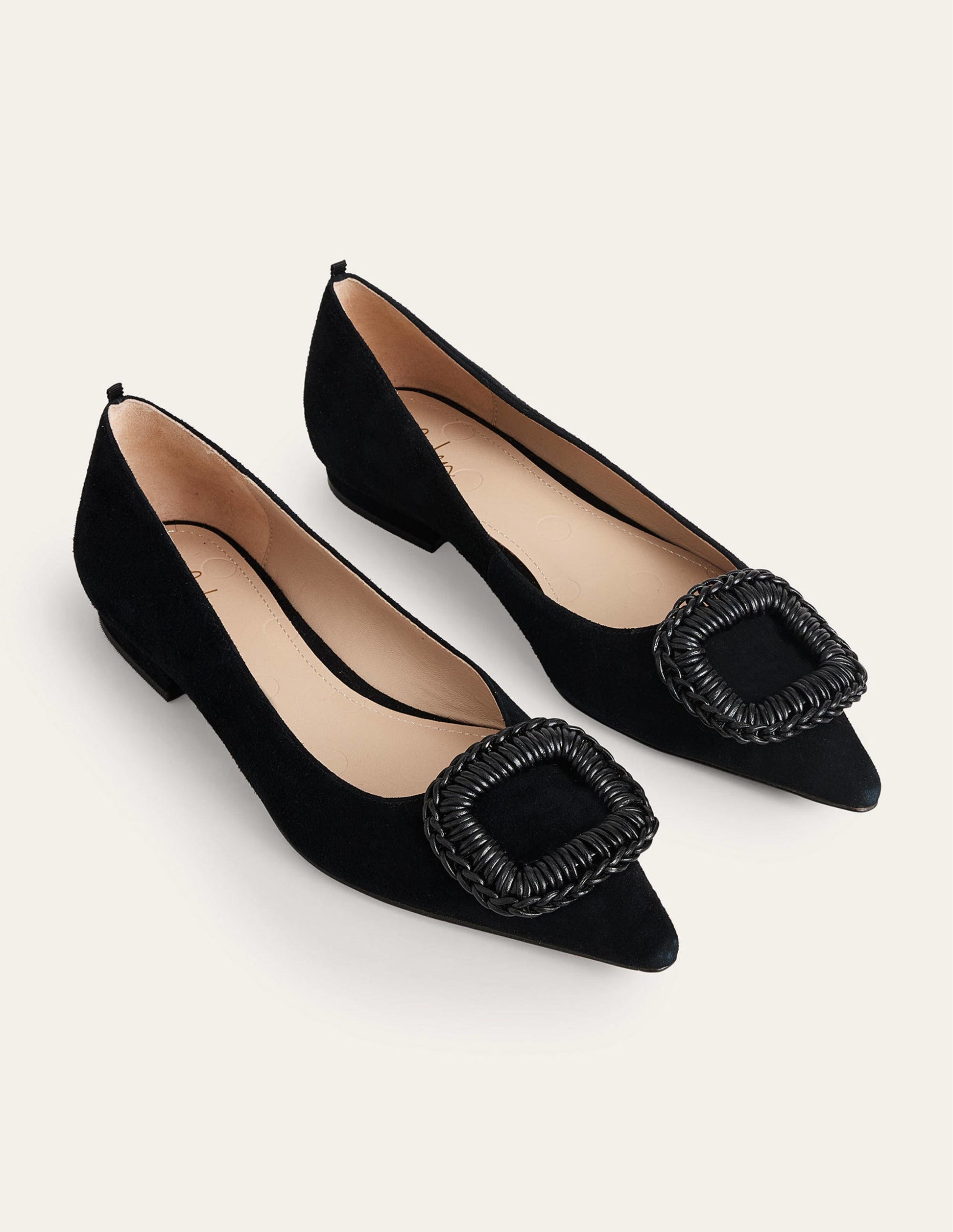 Spitz zulaufende Ballerinas-Schwarz, Veloursleder-2