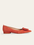 Spitz zulaufende Ballerinas-Tomatenrot, Veloursleder