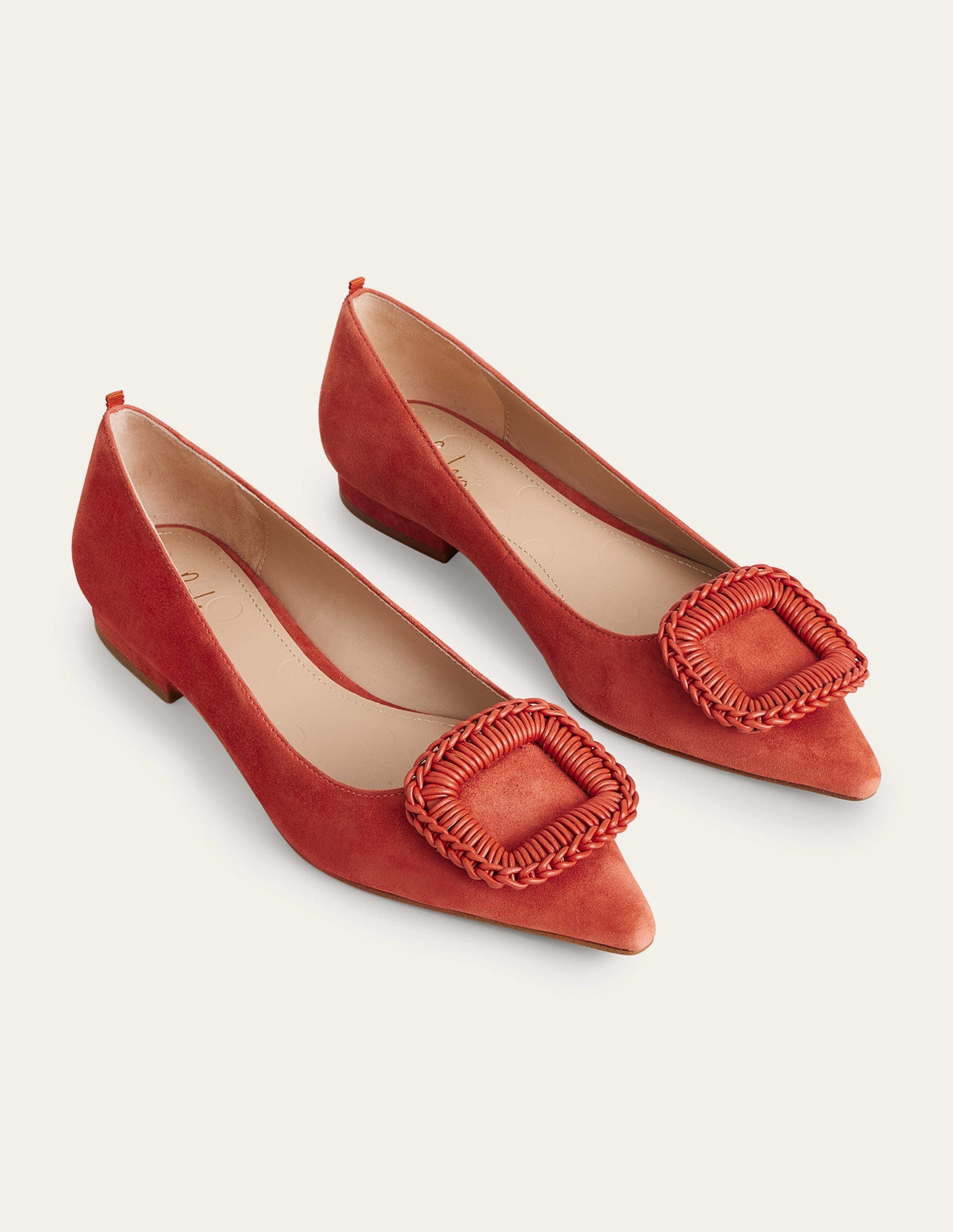 Spitz zulaufende Ballerinas-Tomatenrot, Veloursleder - Image 2