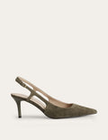 Riemchenpumps mit Cut-out-Dunkles Olivgrün, Veloursleder