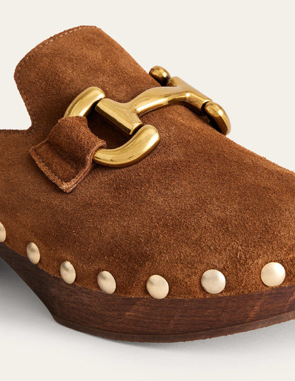 Iris Absatz-Clogs mit Trensendetail-Goldbraun Wildleder