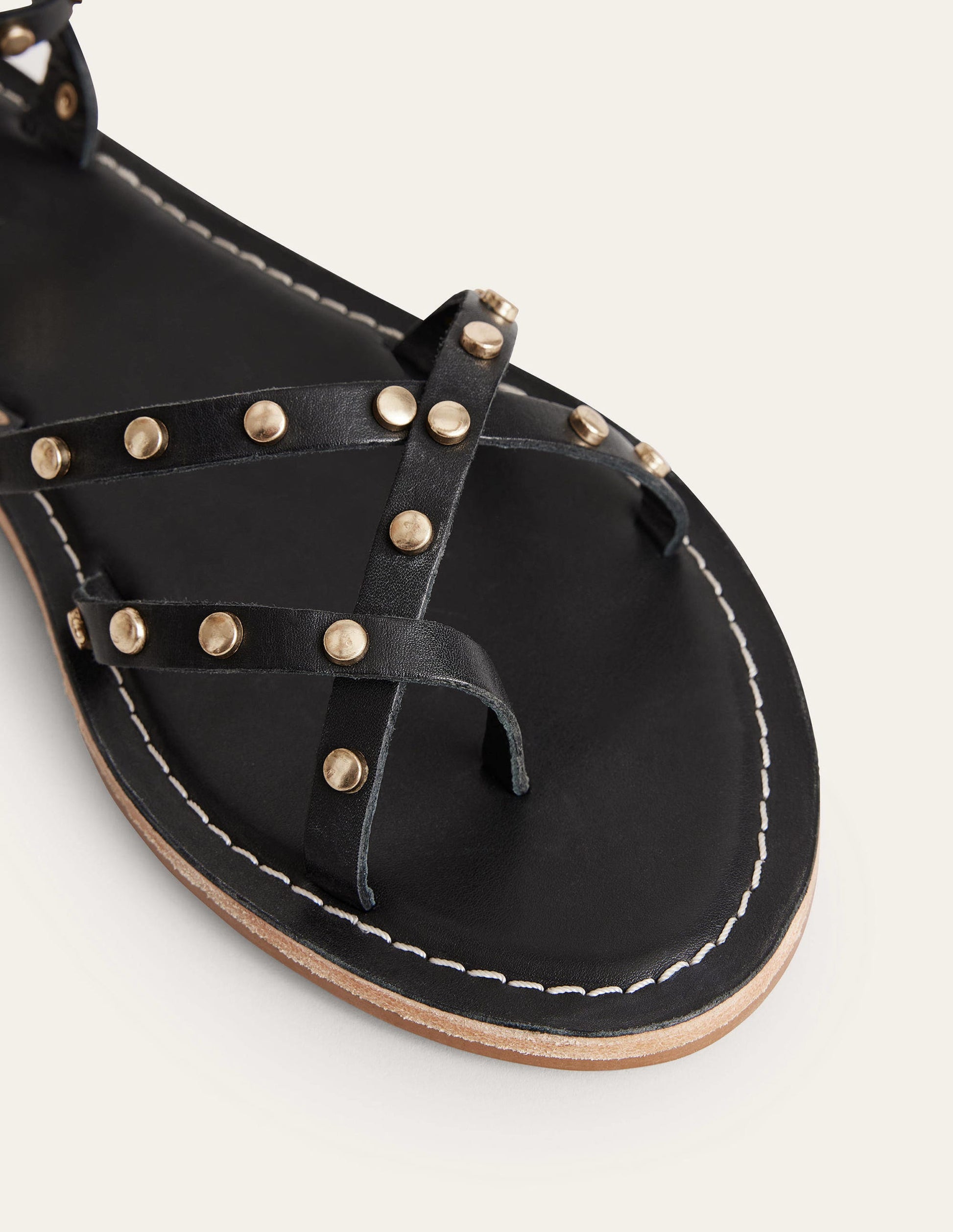 Studded Classic Flat Sandals-Black Leather-2