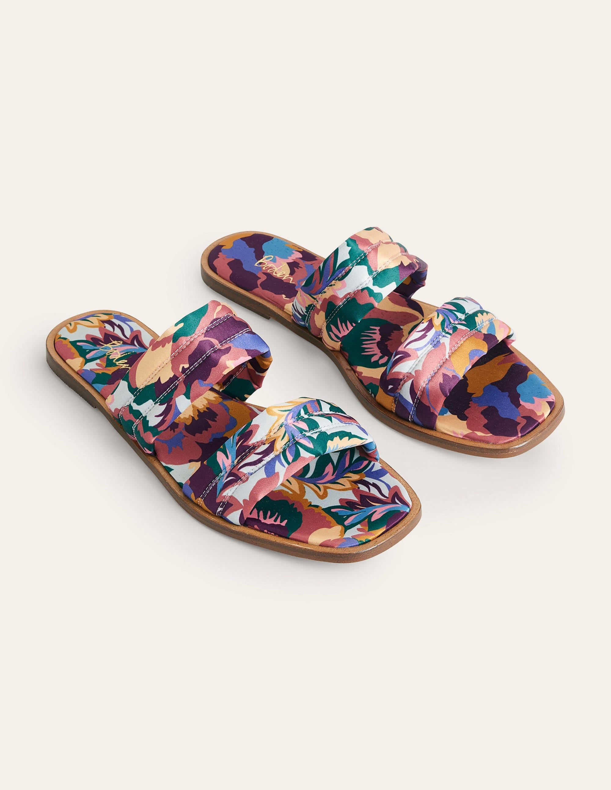 Printed Satin Slide Sandals-Multi, Abstract Rose - Image 2