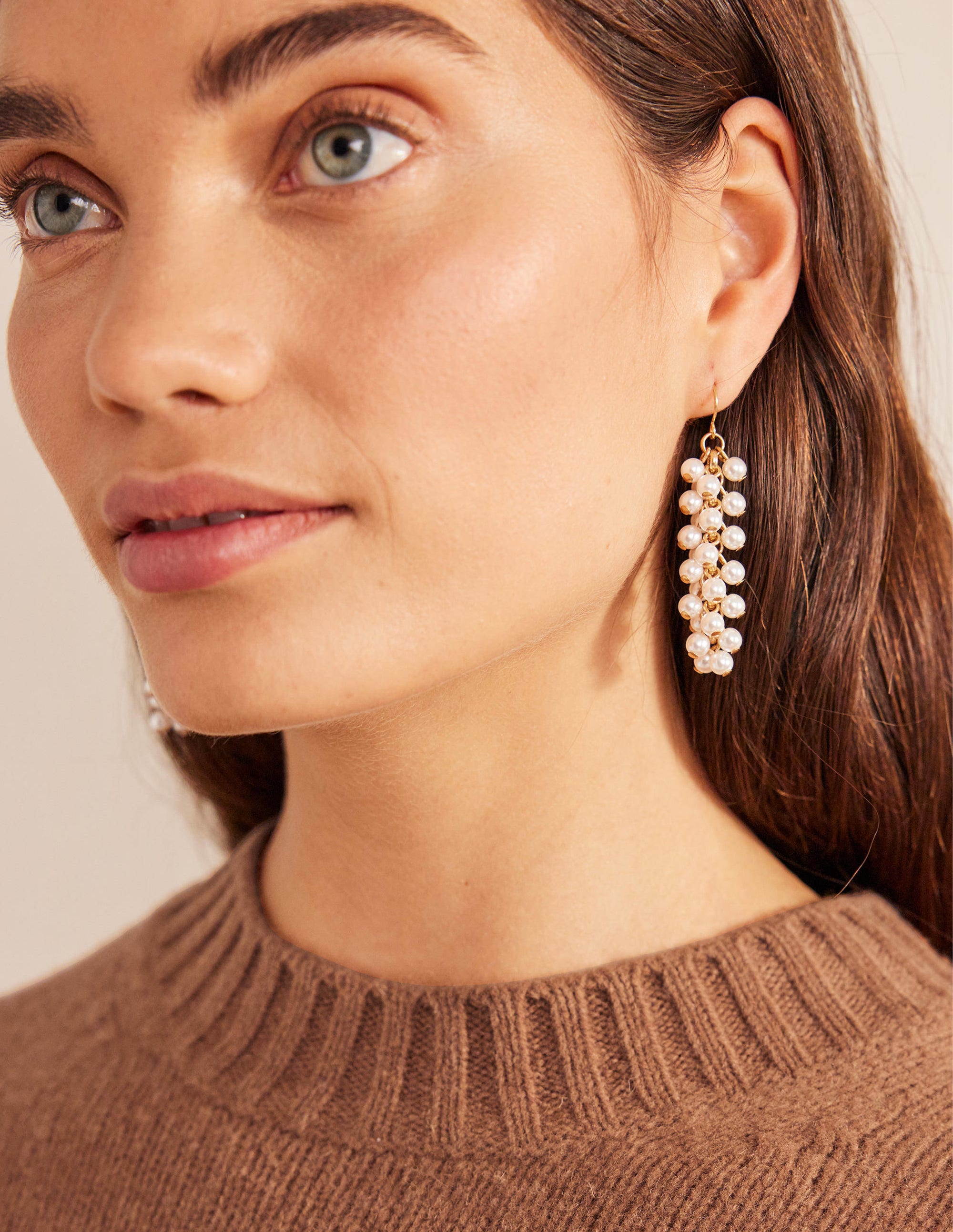 Beaded Drop Earrings-Pearl - Image 1