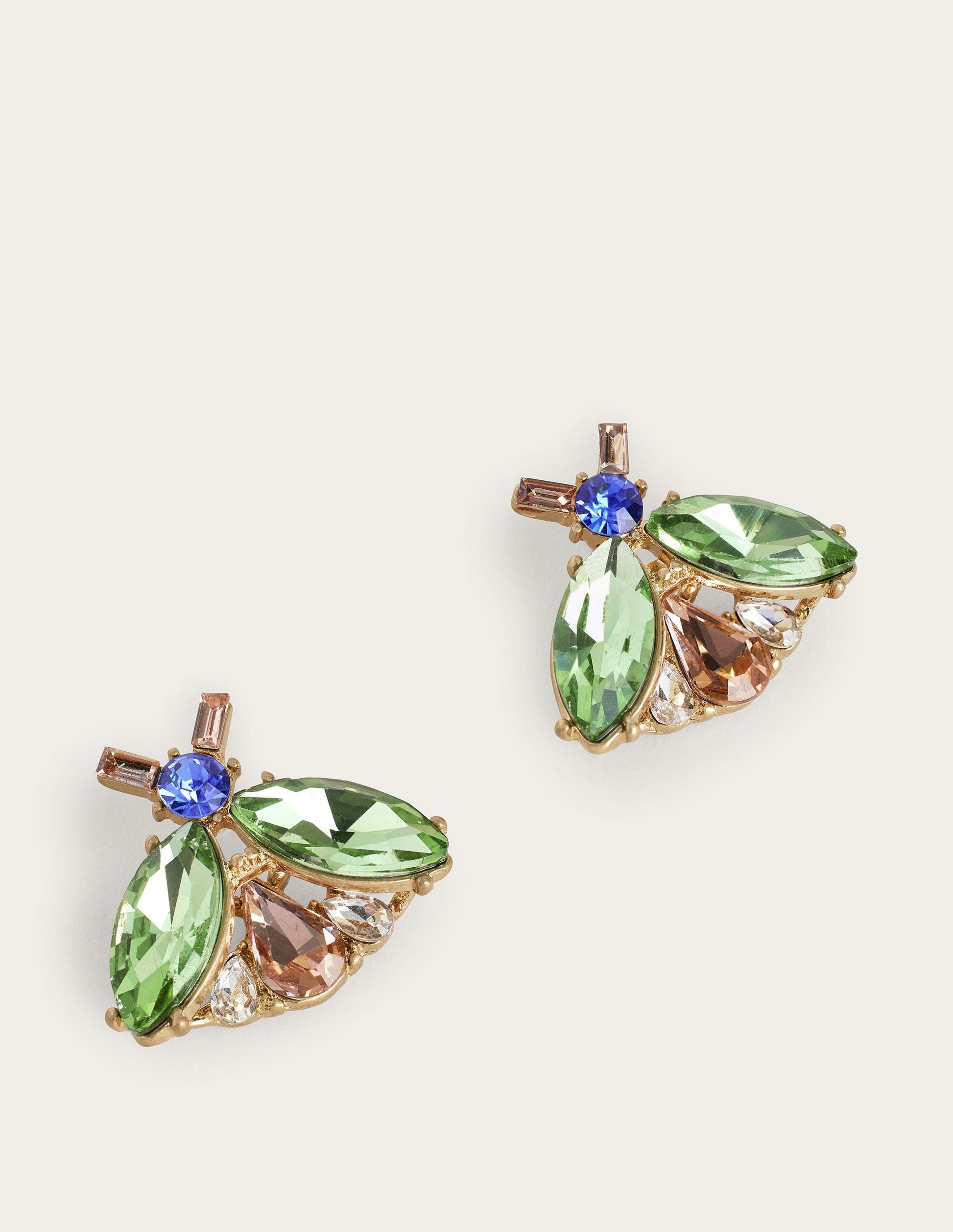 Clous d'oreilles ornementés en forme d'abeille-Rose & vert-2