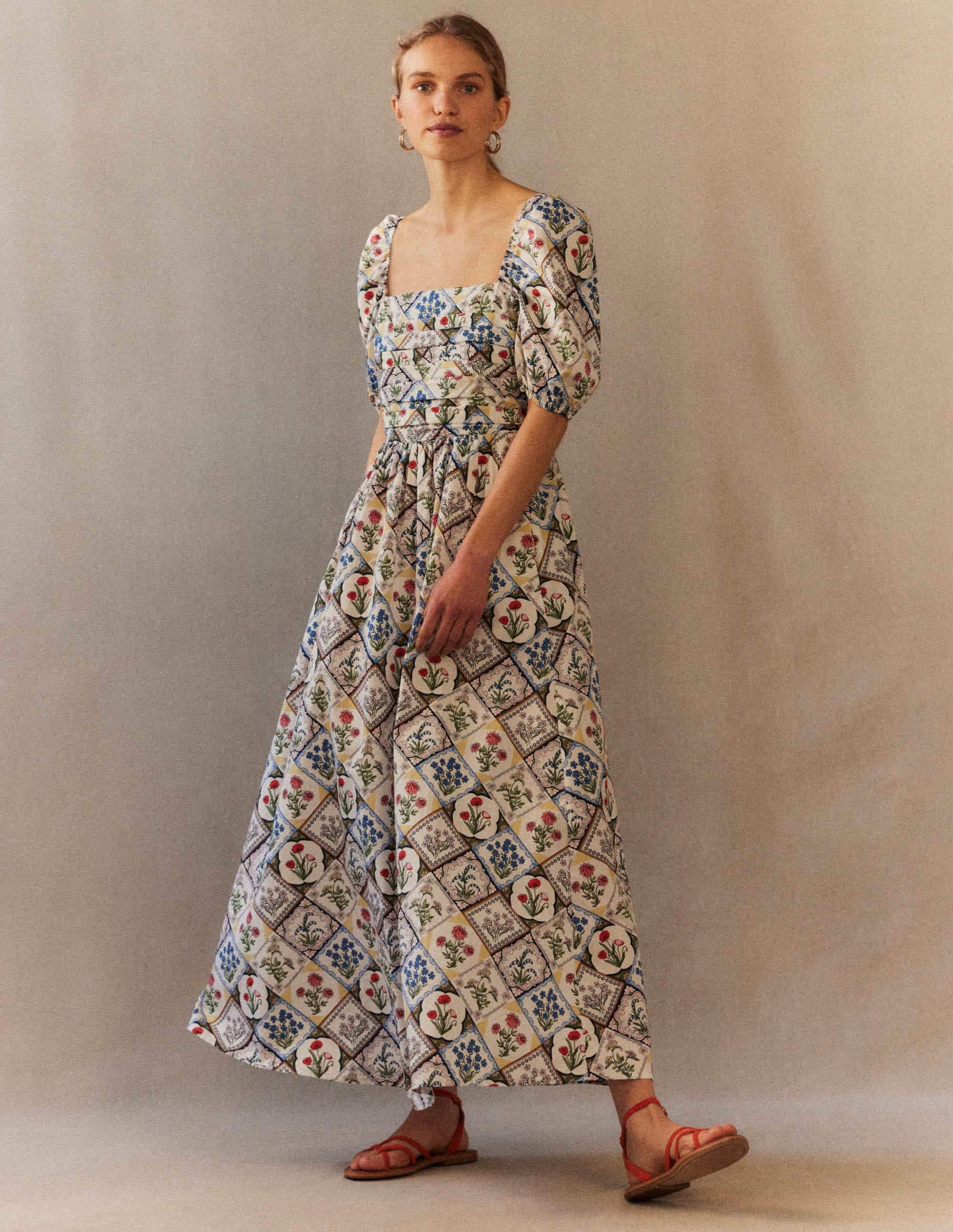Ruched Bodice Midi Dress-Ivory, Wild Bluebell - Image 4
